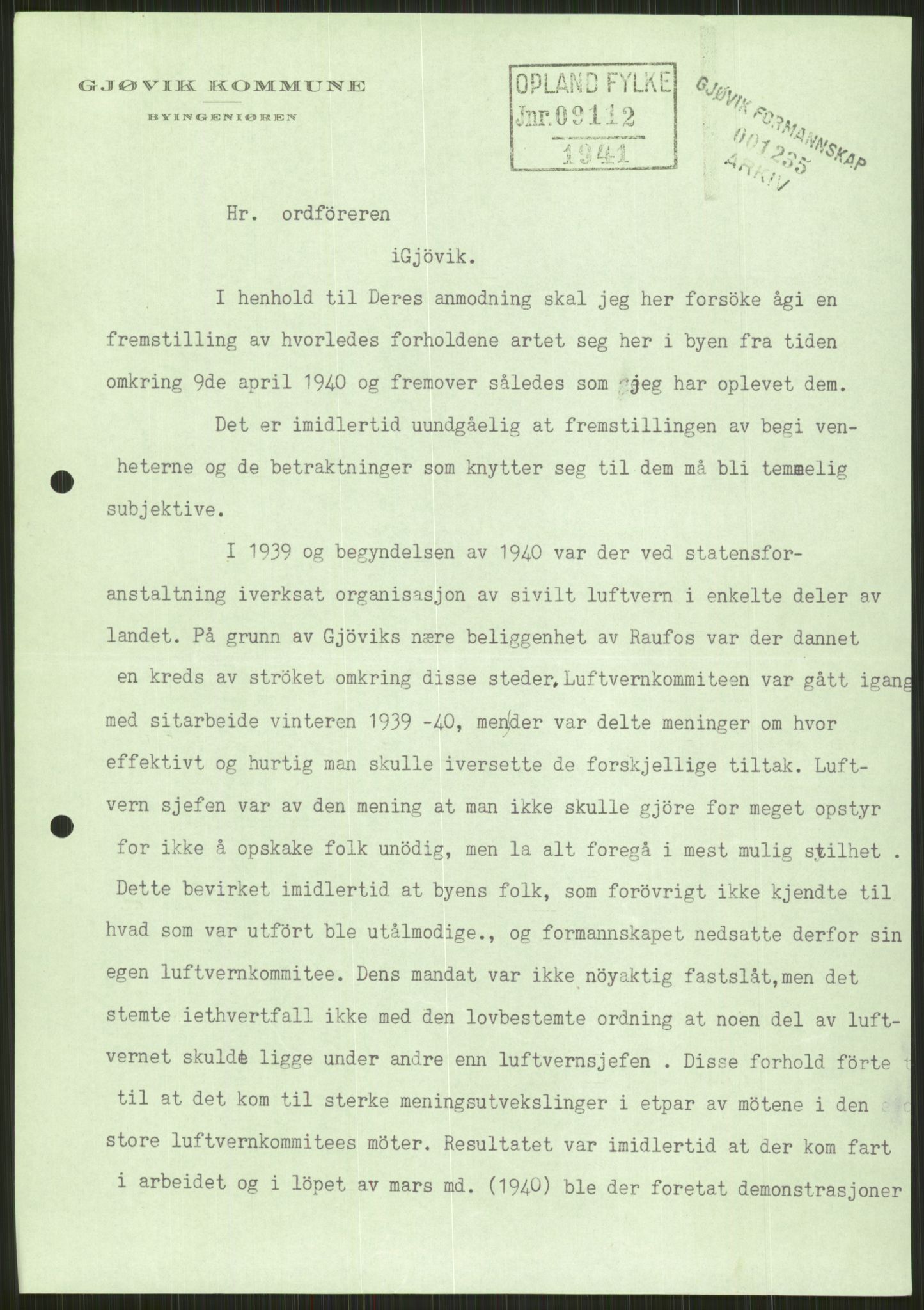 Forsvaret, Forsvarets krigshistoriske avdeling, AV/RA-RAFA-2017/Y/Ya/L0014: II-C-11-31 - Fylkesmenn.  Rapporter om krigsbegivenhetene 1940., 1940, p. 164