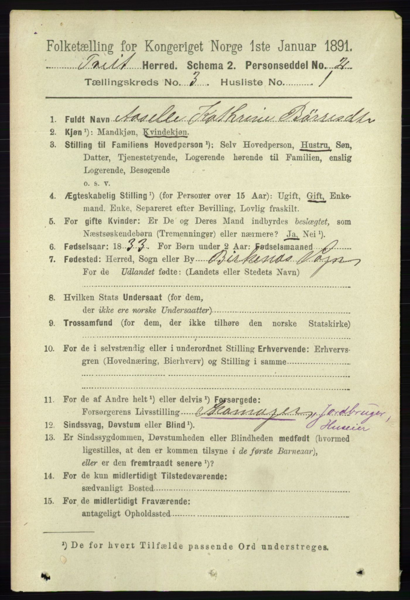 RA, 1891 census for 1013 Tveit, 1891, p. 1182