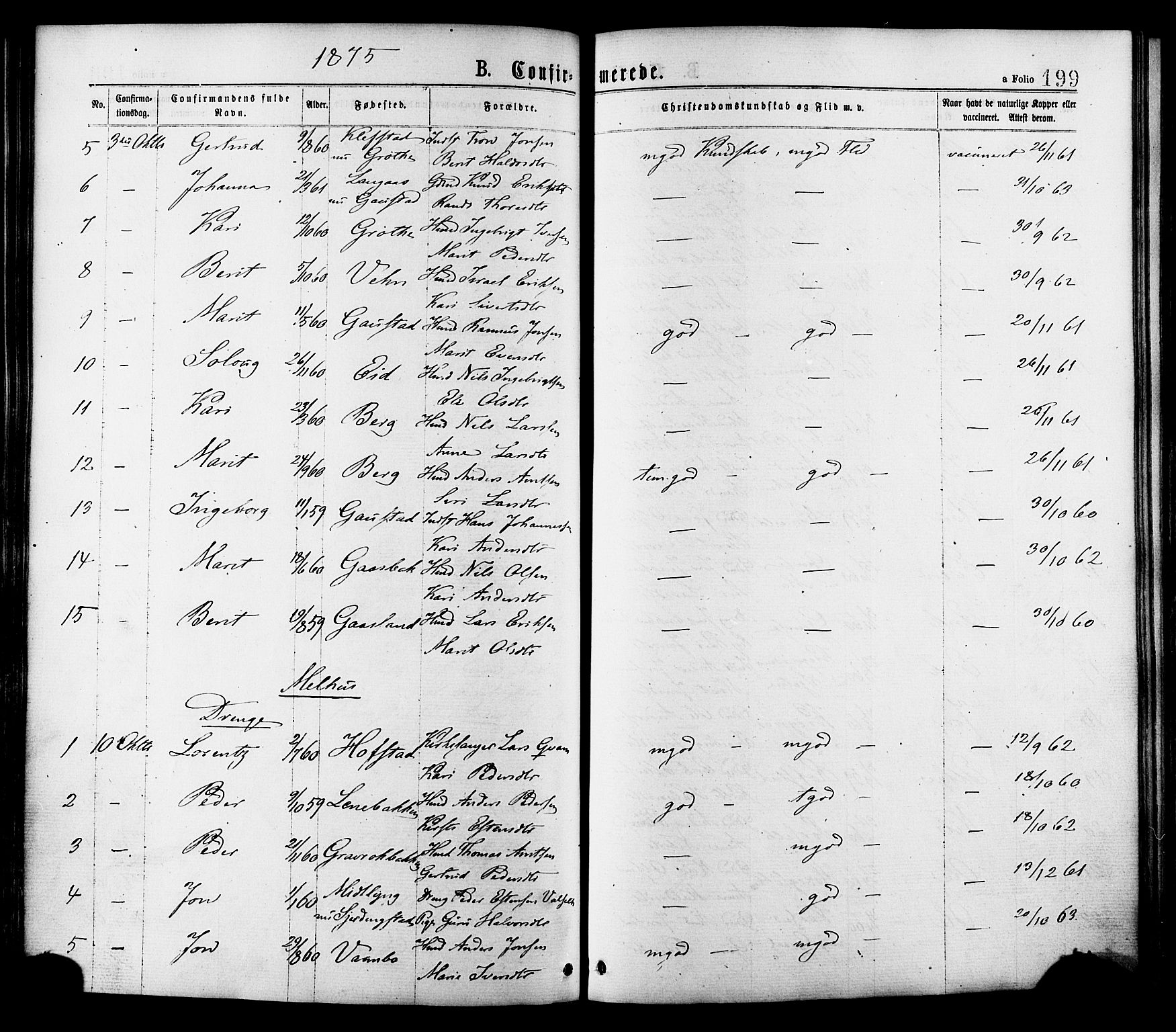 Ministerialprotokoller, klokkerbøker og fødselsregistre - Sør-Trøndelag, AV/SAT-A-1456/691/L1079: Parish register (official) no. 691A11, 1873-1886, p. 199