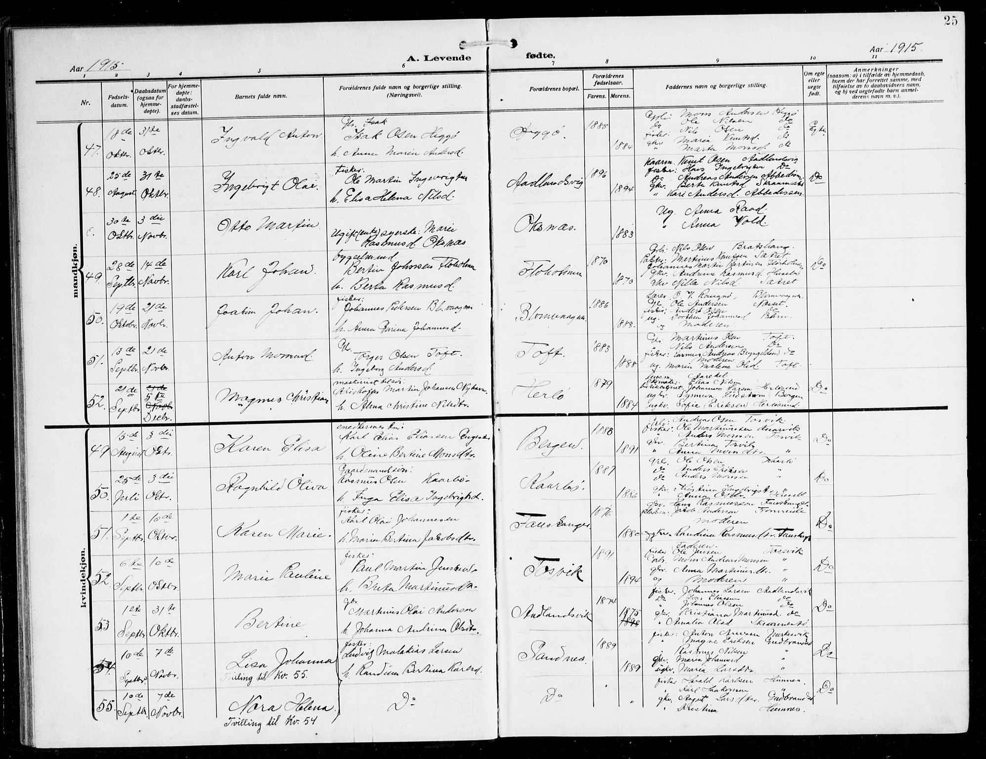 Herdla Sokneprestembete, SAB/A-75701/H/Hab: Parish register (copy) no. C 2, 1913-1926, p. 25