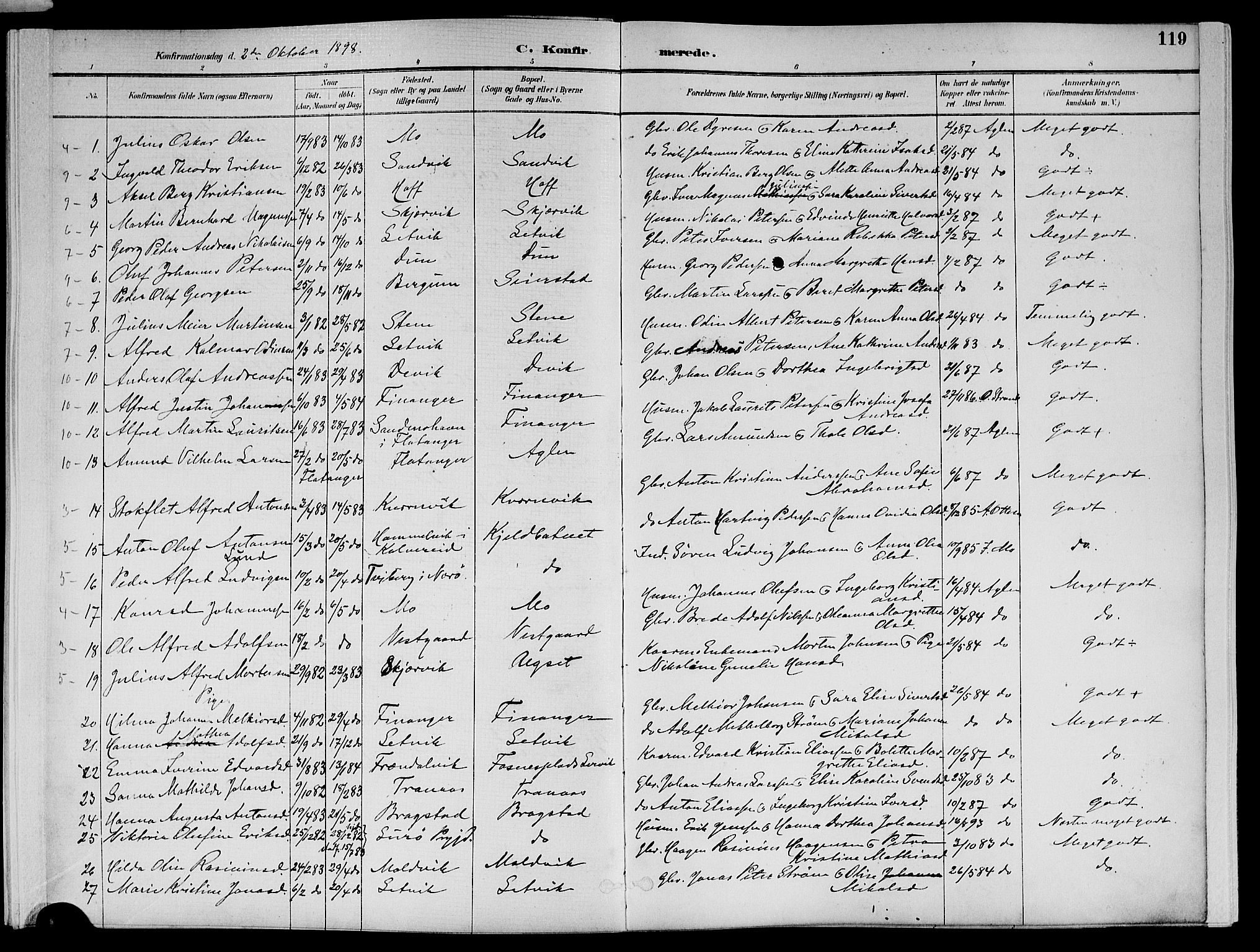 Ministerialprotokoller, klokkerbøker og fødselsregistre - Nord-Trøndelag, AV/SAT-A-1458/773/L0617: Parish register (official) no. 773A08, 1887-1910, p. 119