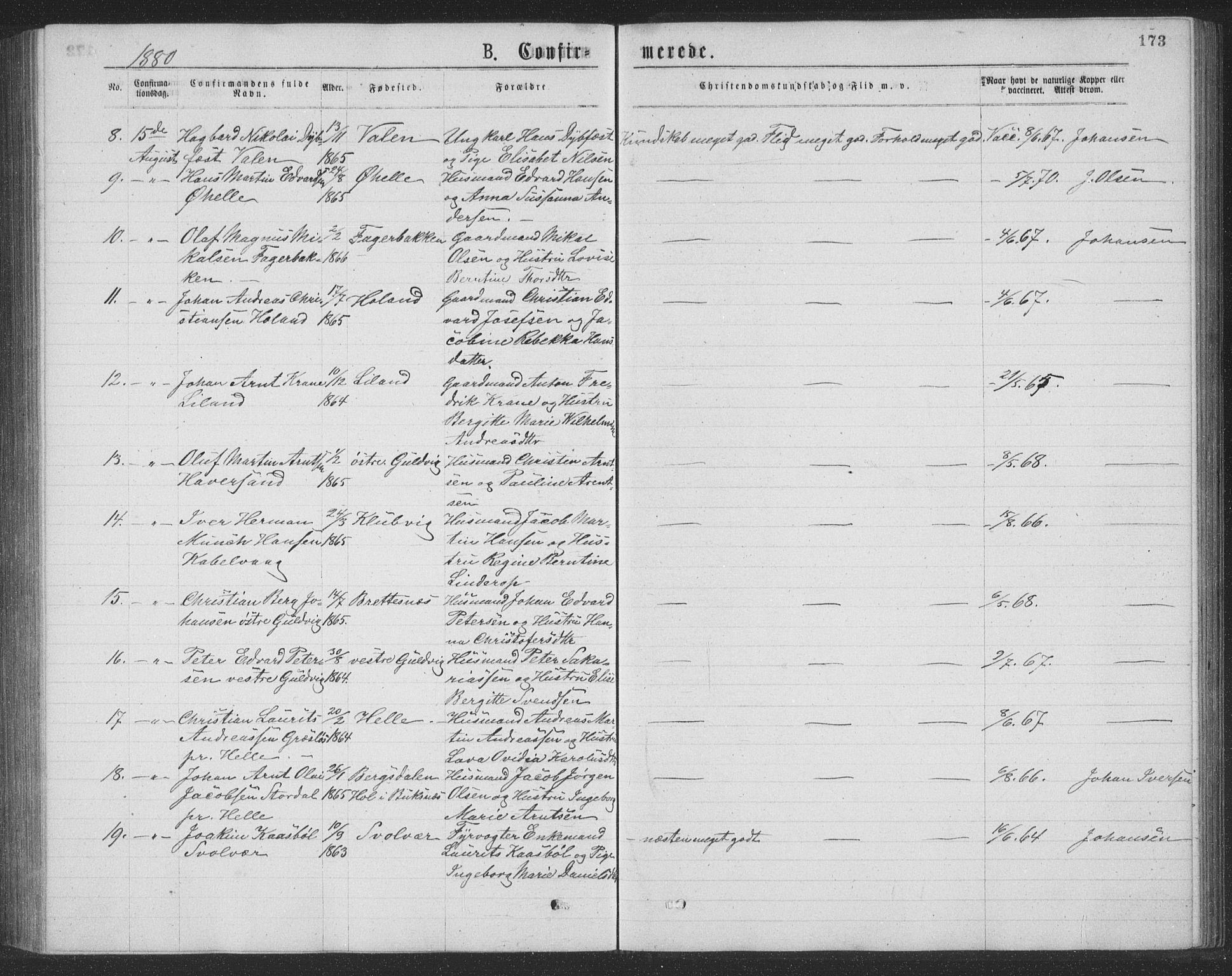 Ministerialprotokoller, klokkerbøker og fødselsregistre - Nordland, AV/SAT-A-1459/874/L1075: Parish register (copy) no. 874C04, 1876-1883, p. 173