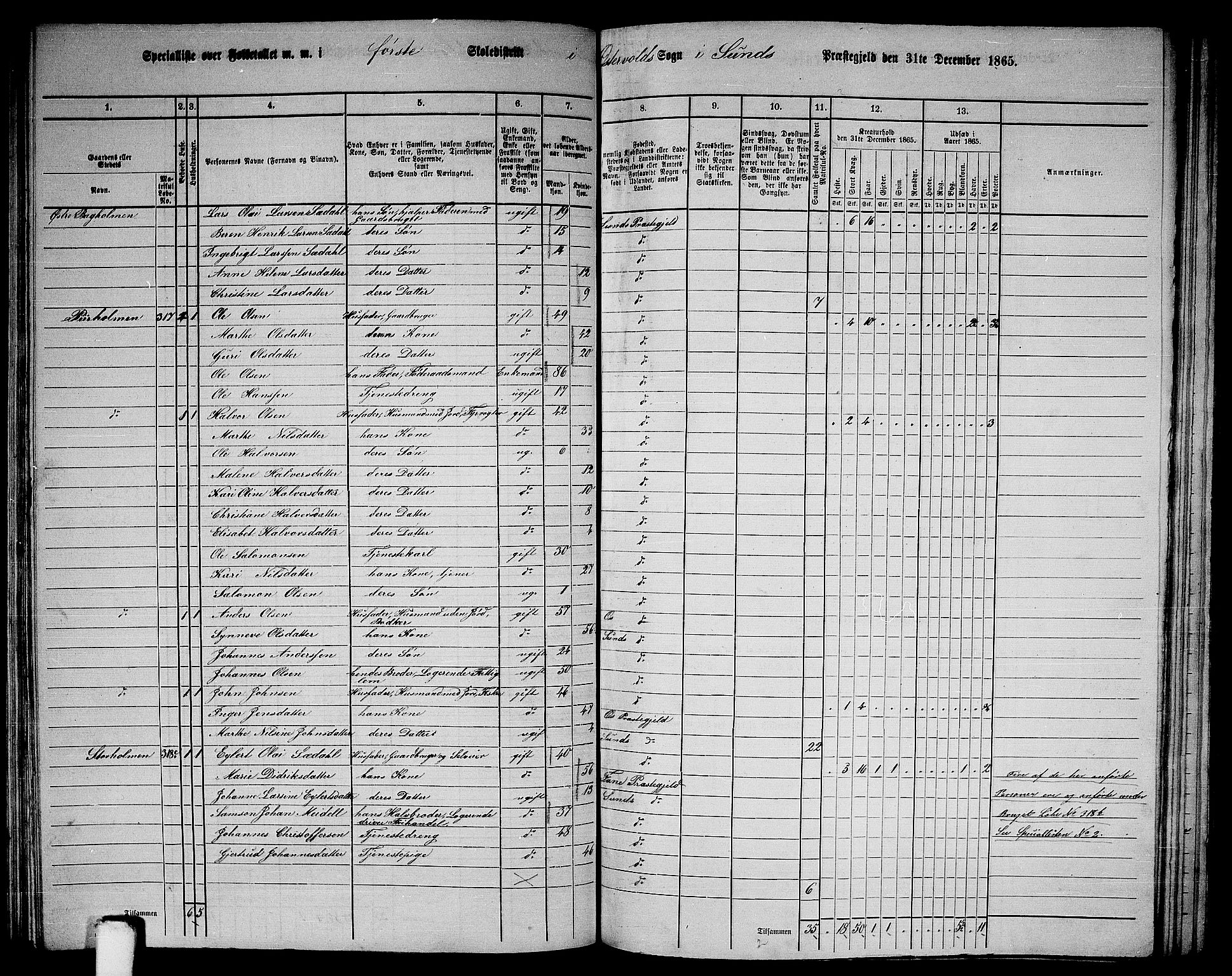 RA, 1865 census for Sund, 1865, p. 105