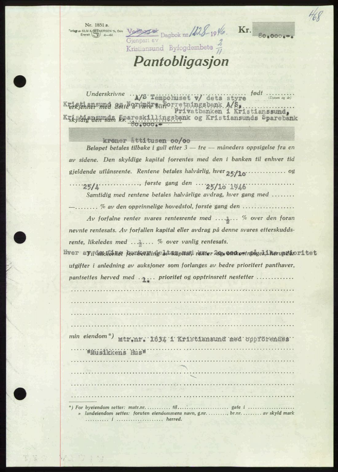 Kristiansund byfogd, AV/SAT-A-4587/A/27: Mortgage book no. 40, 1946-1946, Diary no: : 1228/1946