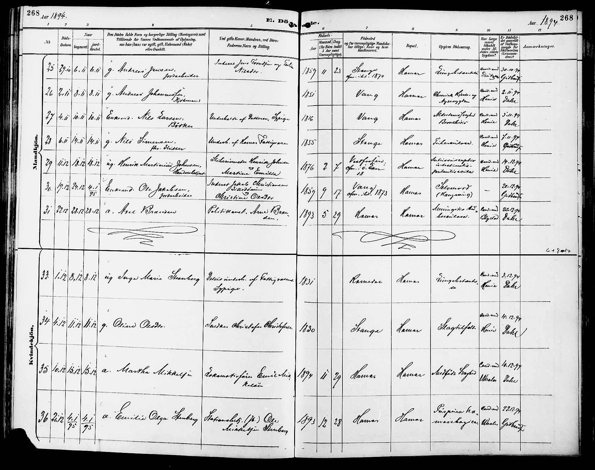 Vang prestekontor, Hedmark, SAH/PREST-008/H/Ha/Haa/L0017: Parish register (official) no. 17, 1890-1899, p. 268