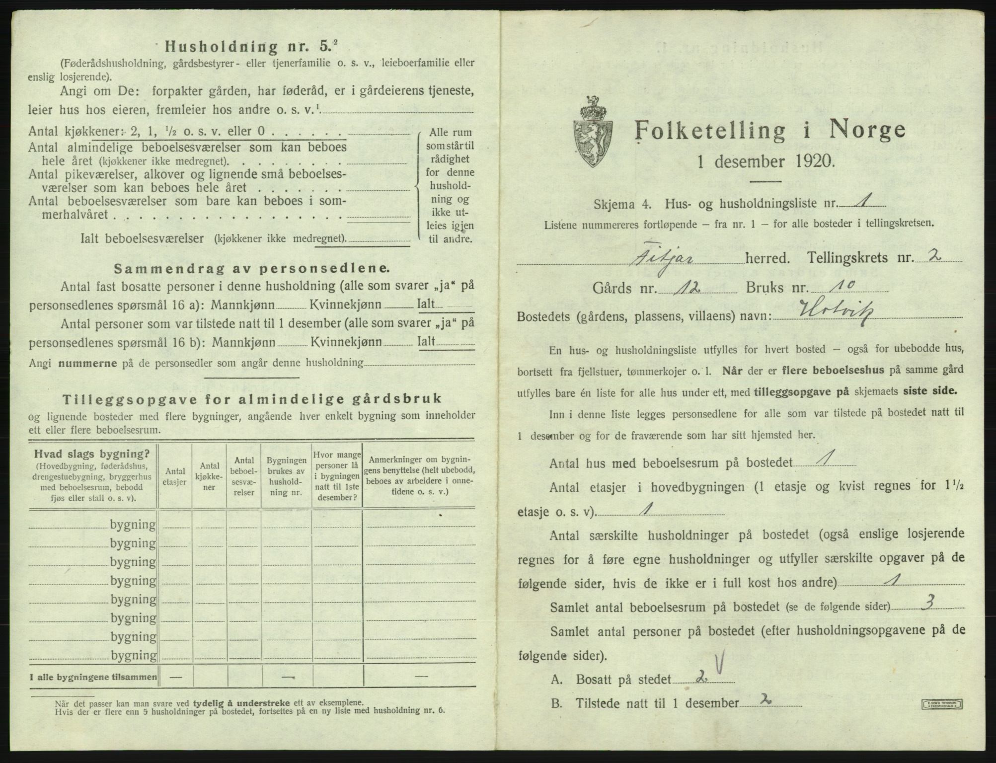 SAB, 1920 census for Fitjar, 1920, p. 165