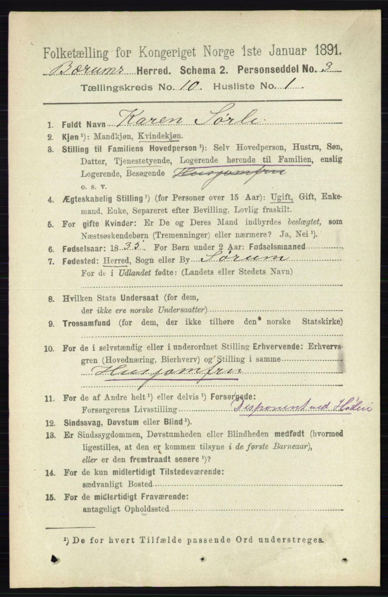 RA, 1891 census for 0219 Bærum, 1891, p. 6371