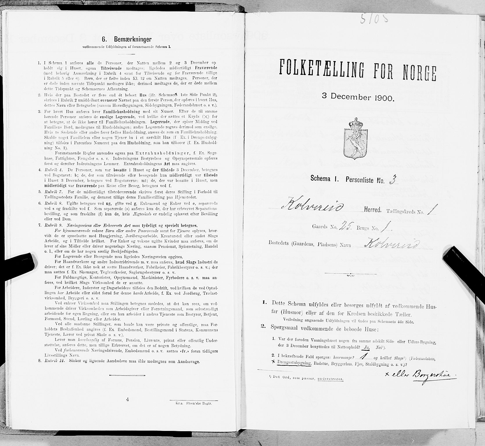 SAT, 1900 census for Kolvereid, 1900, p. 20