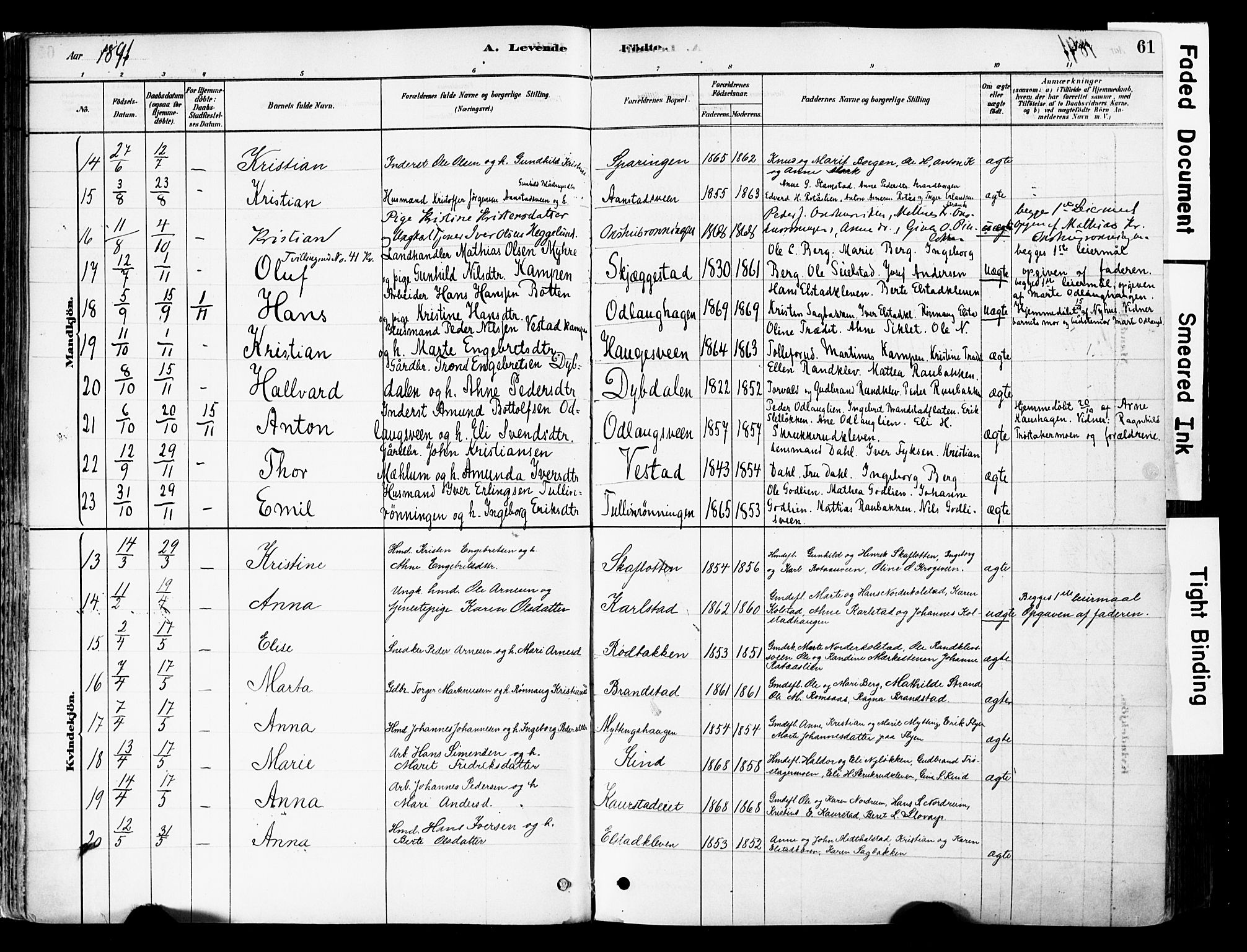 Ringebu prestekontor, AV/SAH-PREST-082/H/Ha/Haa/L0008: Parish register (official) no. 8, 1878-1898, p. 61
