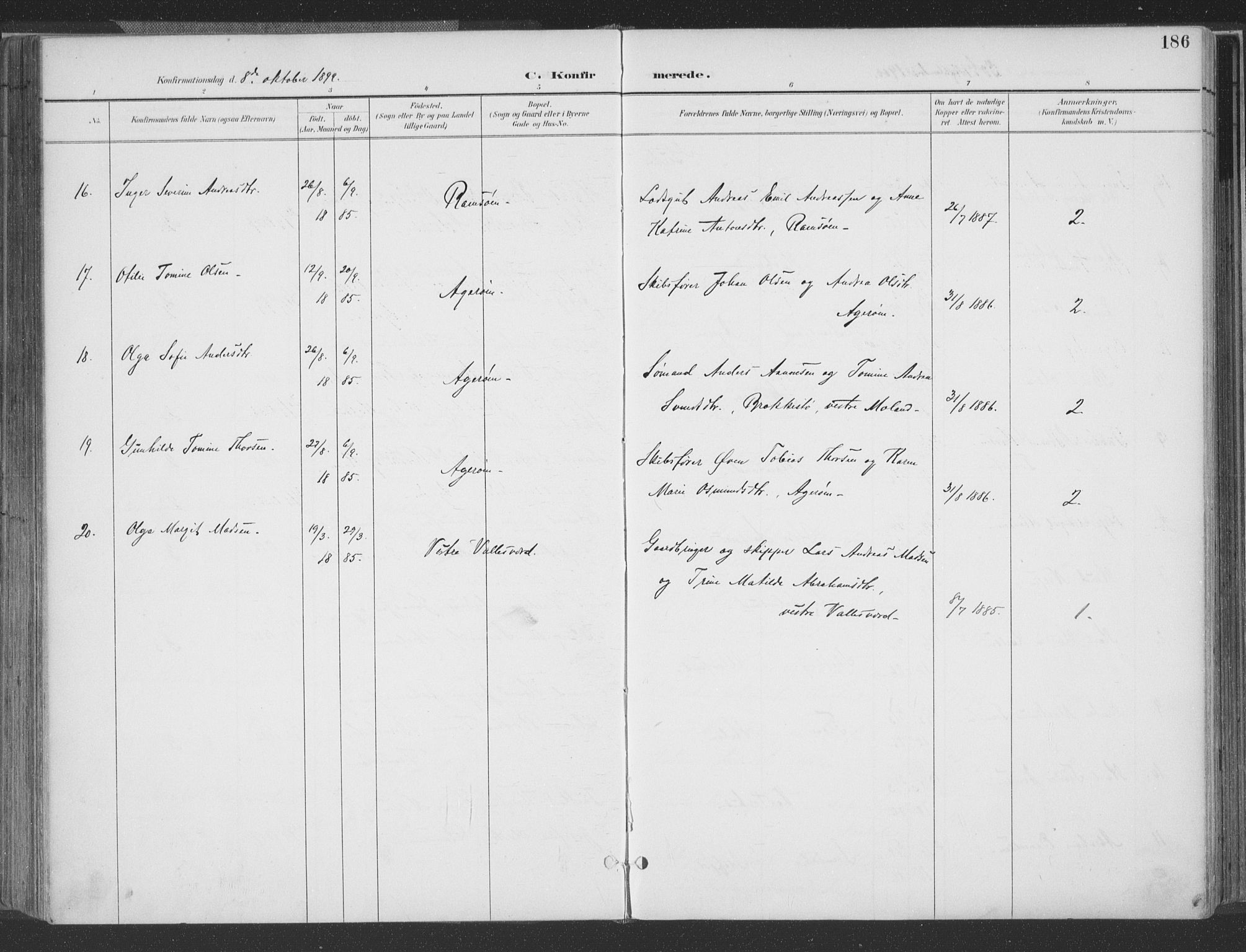 Høvåg sokneprestkontor, AV/SAK-1111-0025/F/Fa/L0006: Parish register (official) no. A 6, 1894-1923, p. 186