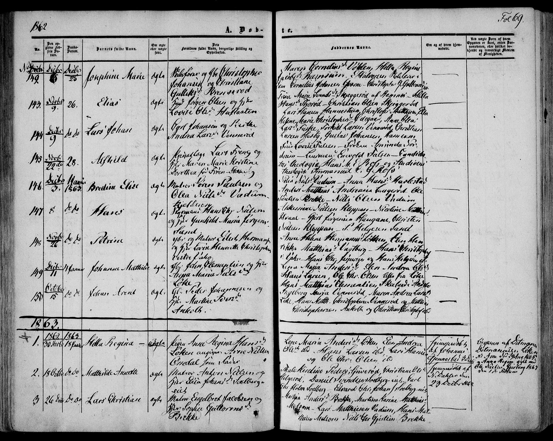 Stokke kirkebøker, AV/SAKO-A-320/F/Fa/L0008: Parish register (official) no. I 8, 1858-1871, p. 69