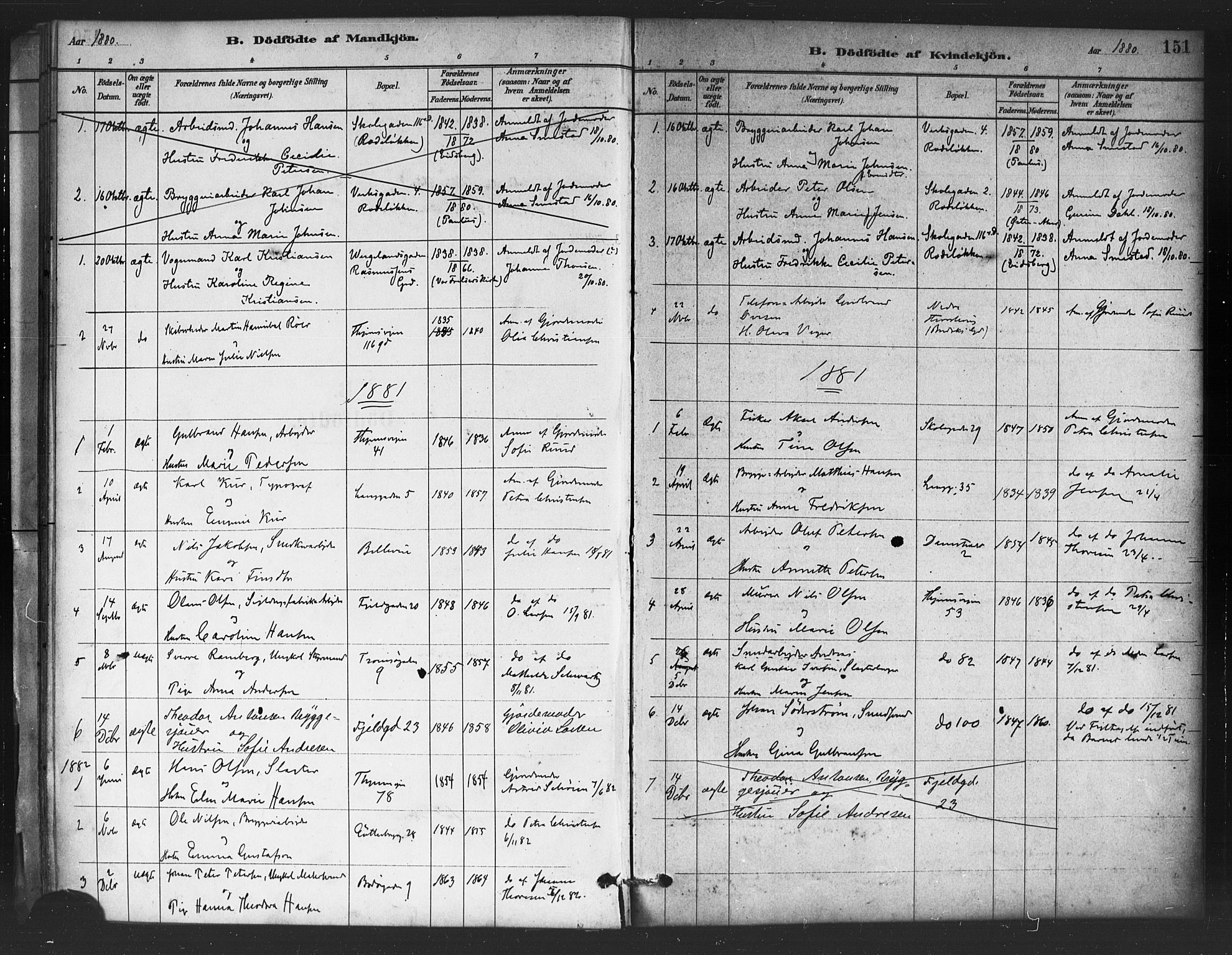 Petrus prestekontor Kirkebøker, AV/SAO-A-10872/F/Fa/L0001: Parish register (official) no. I 1, 1880-1887, p. 151
