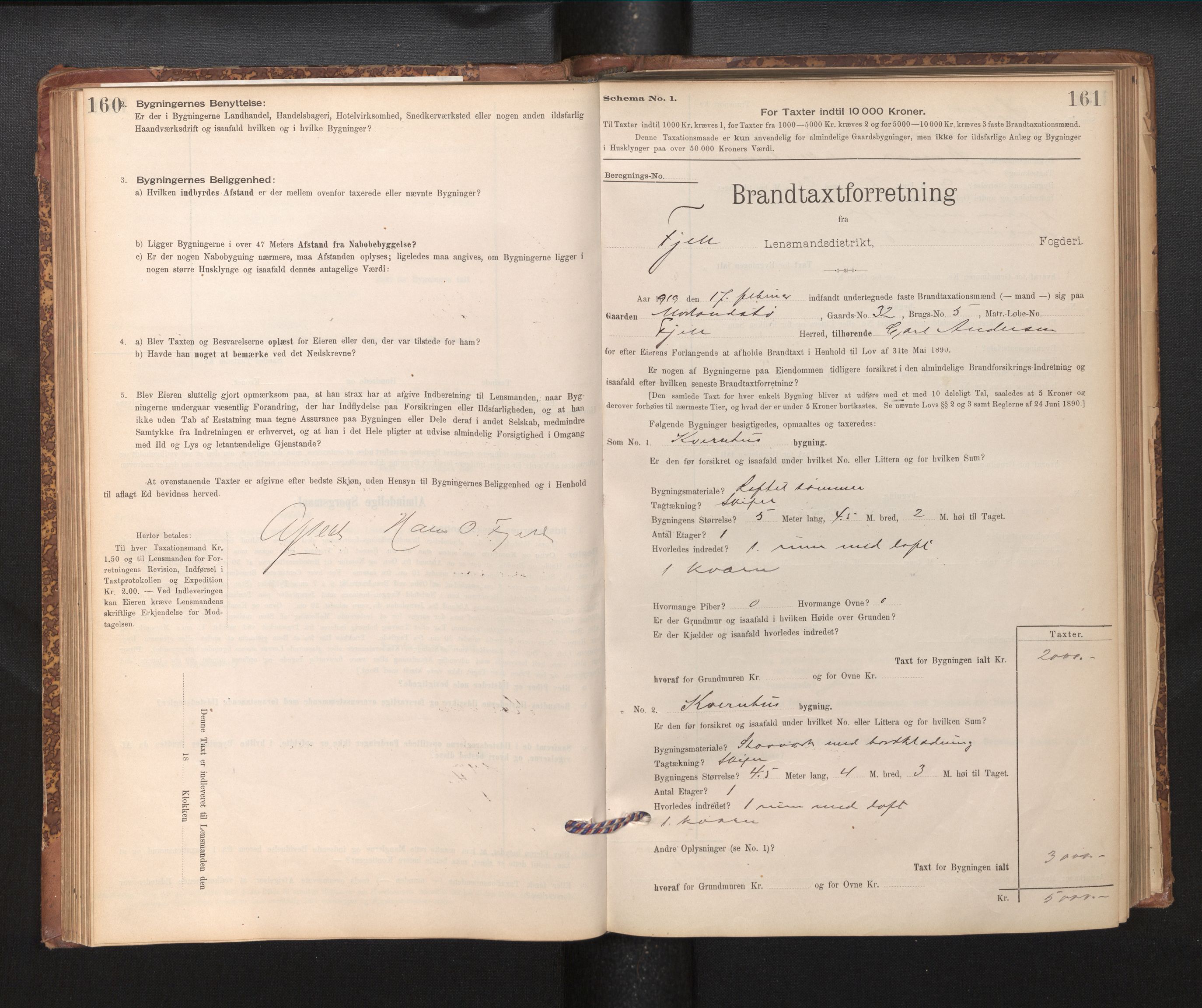 Lensmannen i Fjell, SAB/A-32301/0012/L0005: Branntakstprotokoll, skjematakst, 1895-1931, p. 160-161