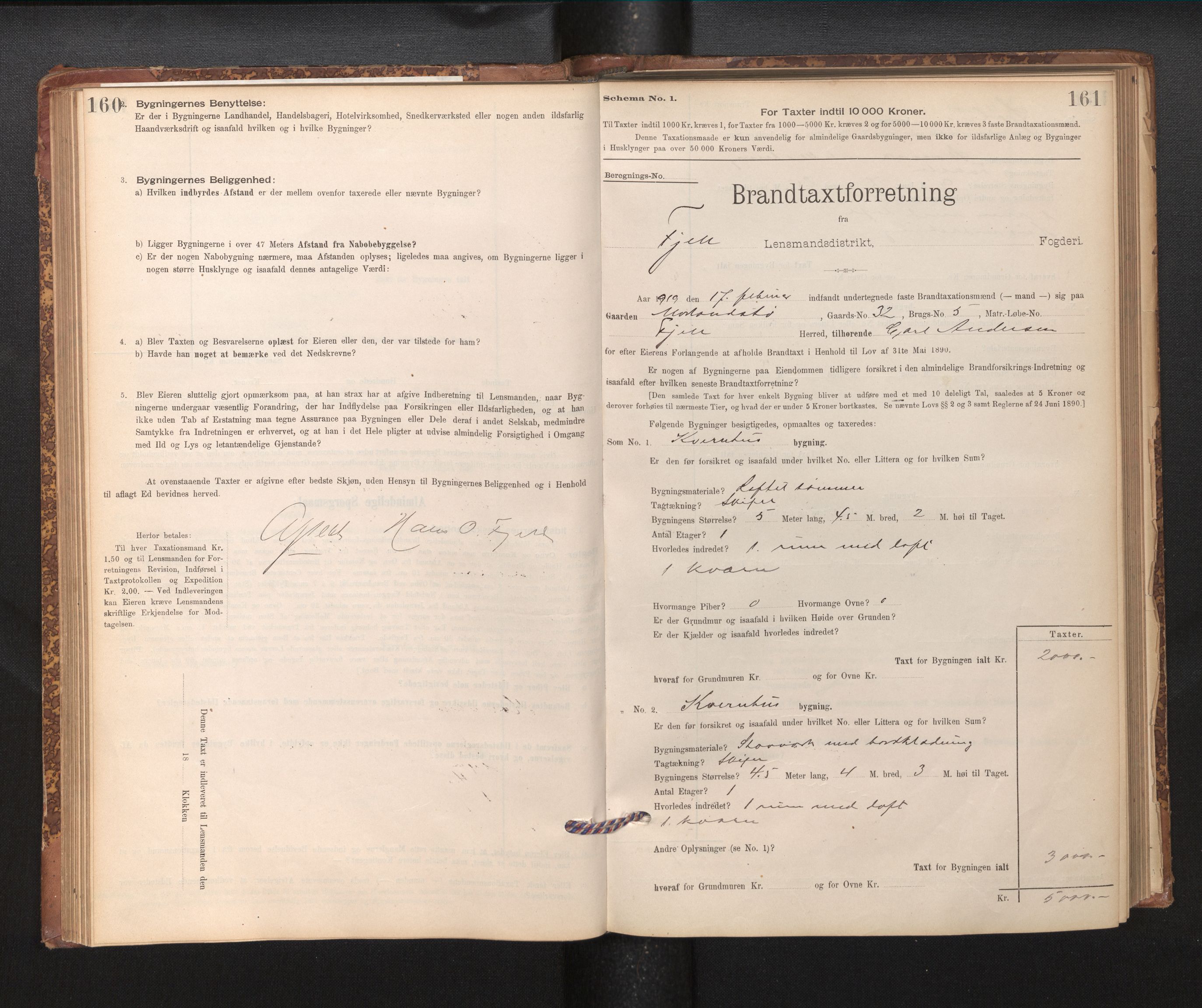 Lensmannen i Fjell, AV/SAB-A-32301/0012/L0005: Branntakstprotokoll, skjematakst, 1895-1931, p. 160-161