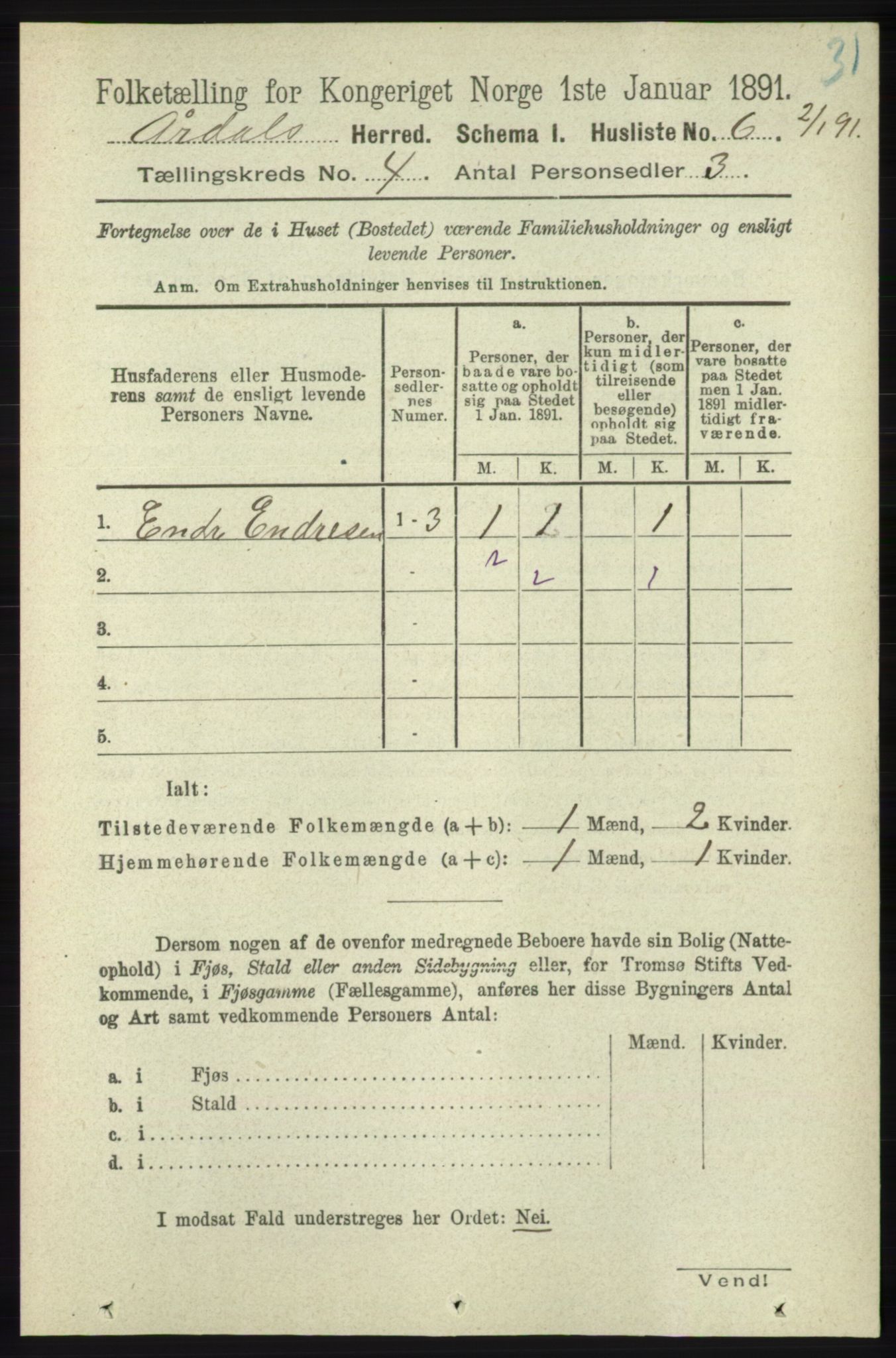 RA, 1891 census for 1131 Årdal, 1891, p. 1076