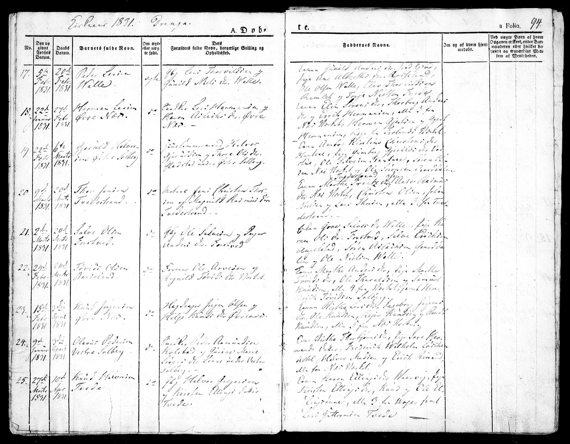 Holt sokneprestkontor, AV/SAK-1111-0021/F/Fa/L0006: Parish register (official) no. A 6, 1820-1835, p. 94