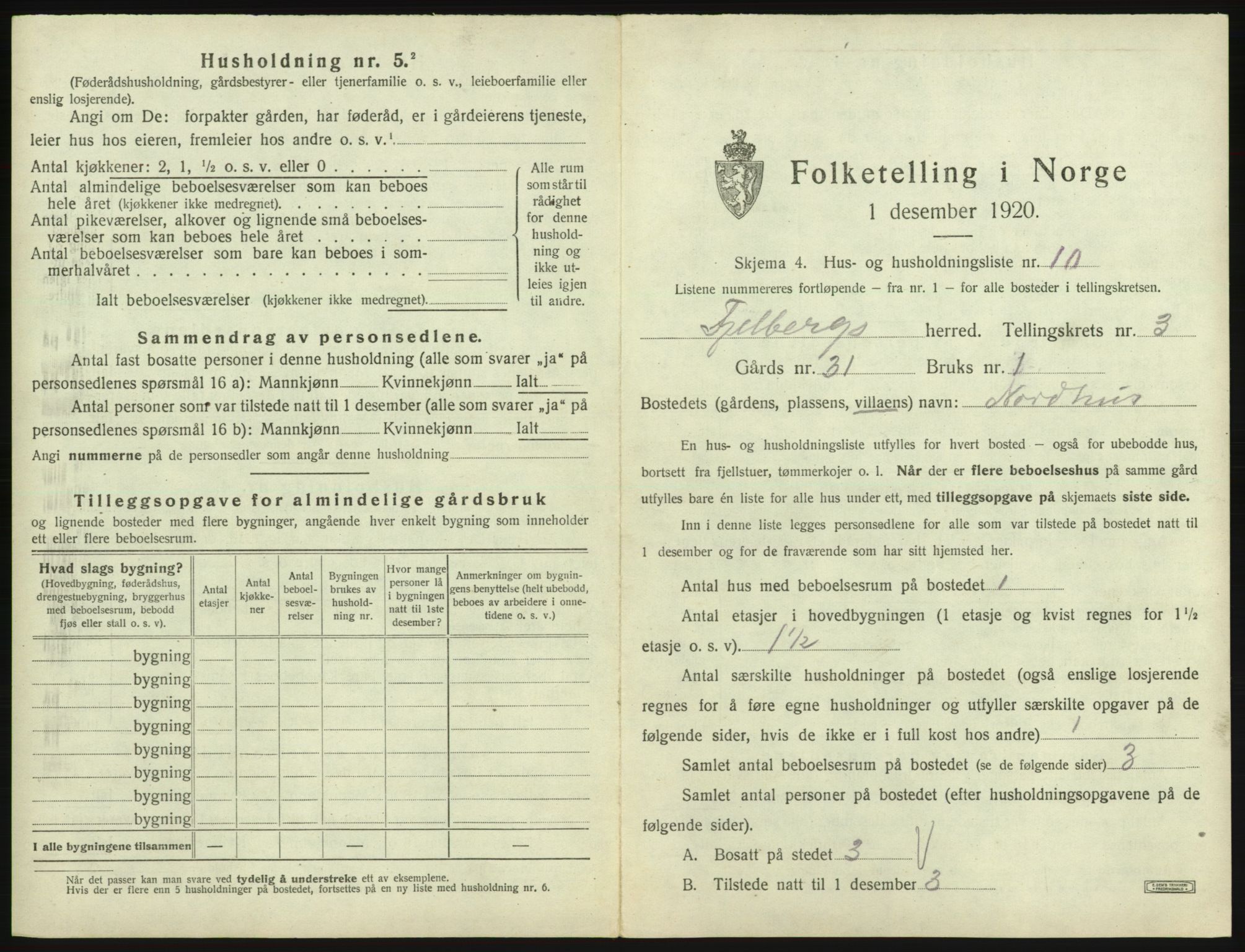 SAB, 1920 census for Fjelberg, 1920, p. 143