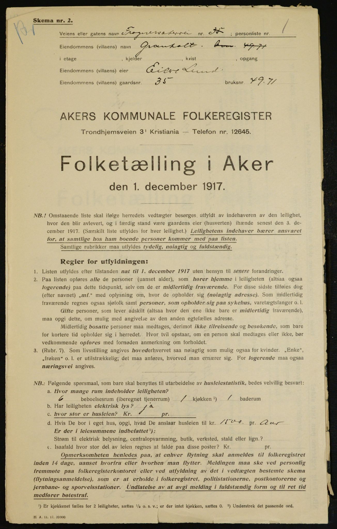 OBA, Municipal Census 1917 for Aker, 1917, p. 7310