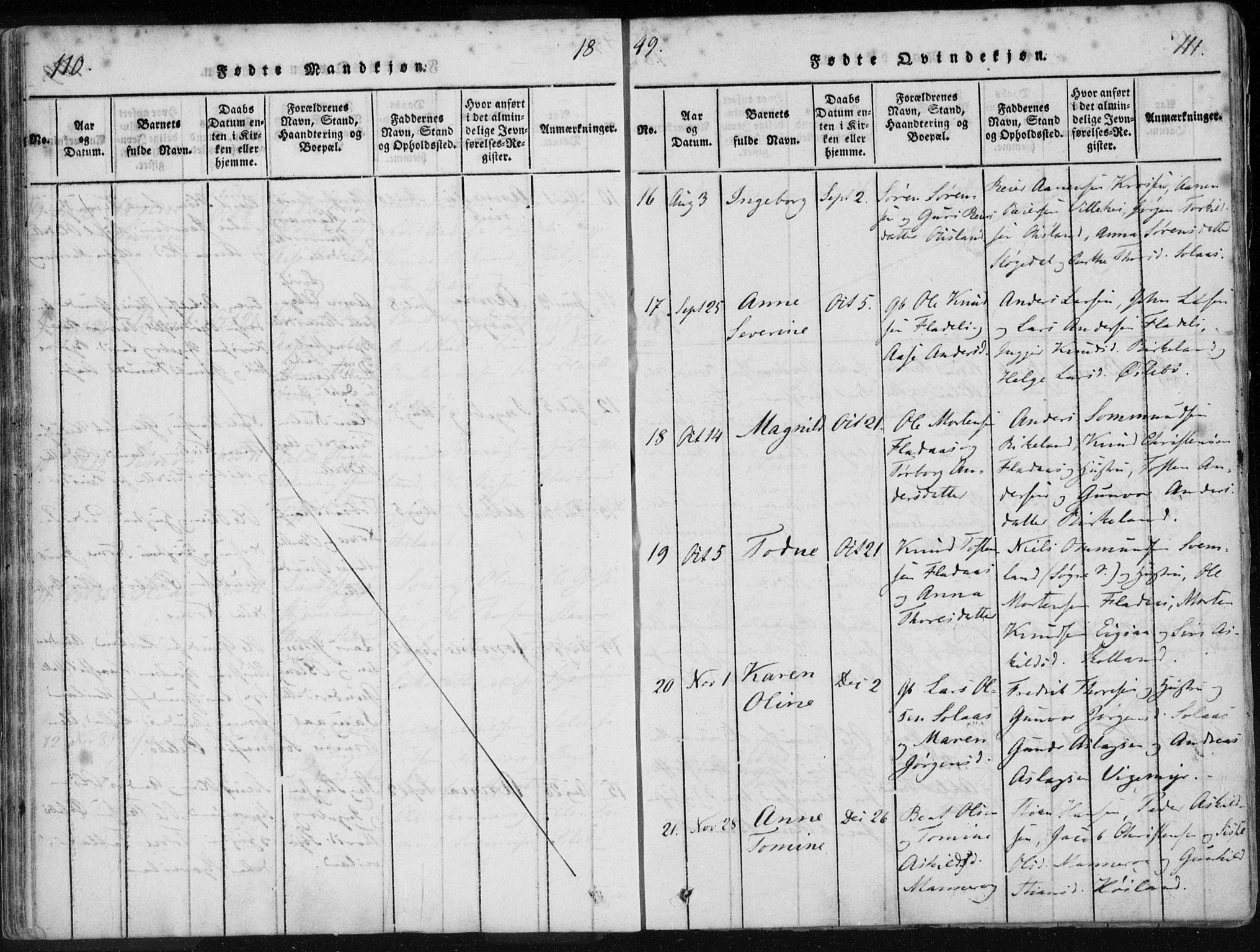 Holum sokneprestkontor, SAK/1111-0022/F/Fa/Fac/L0002: Parish register (official) no. A 2, 1821-1859, p. 110-111