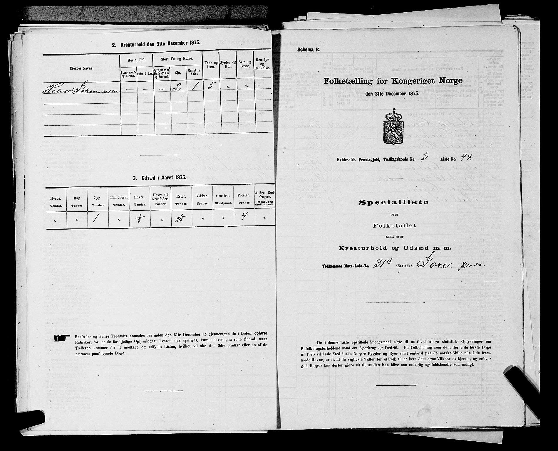 SAKO, 1875 census for 0829P Kviteseid, 1875, p. 373