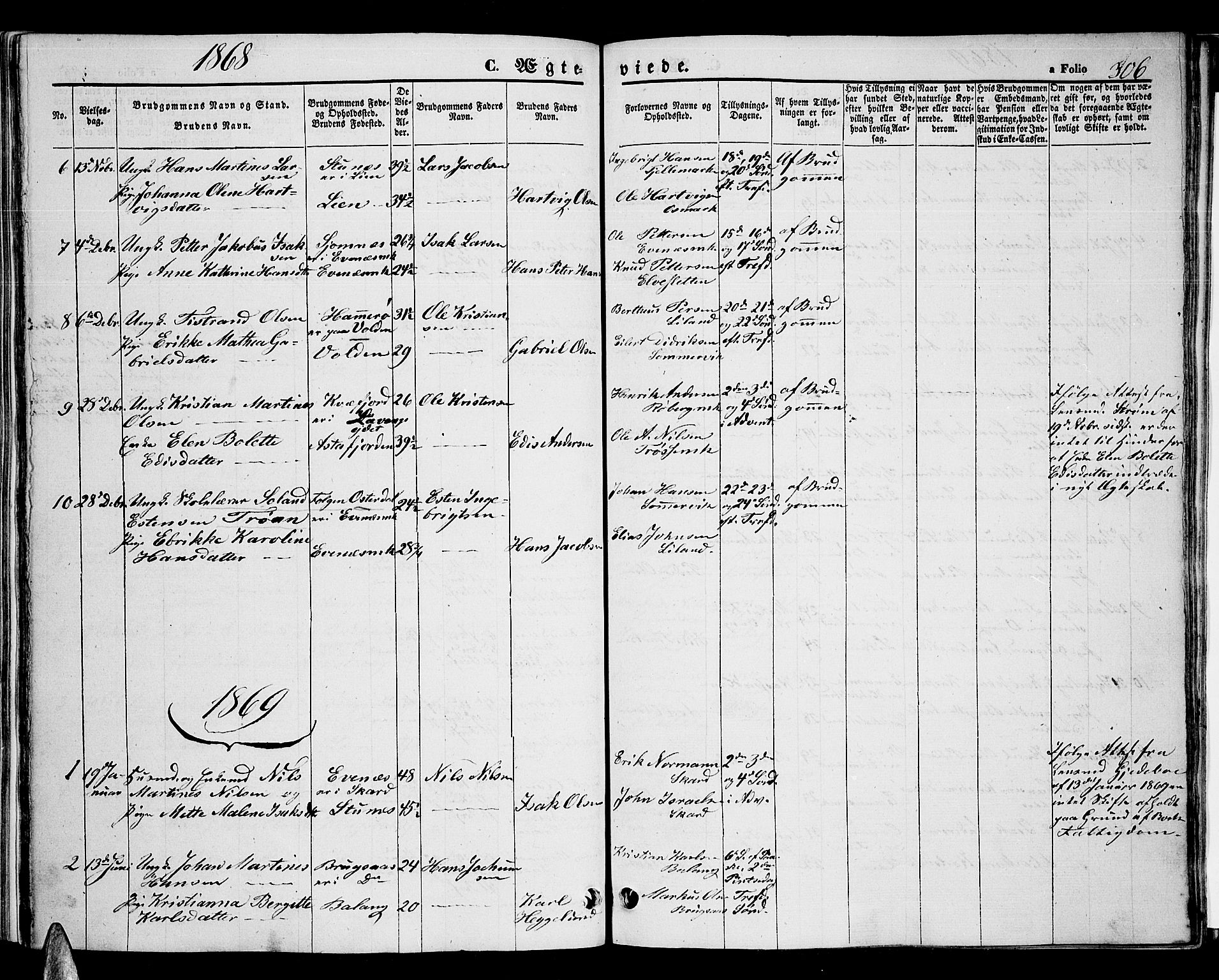 Ministerialprotokoller, klokkerbøker og fødselsregistre - Nordland, AV/SAT-A-1459/863/L0912: Parish register (copy) no. 863C02, 1858-1876, p. 306