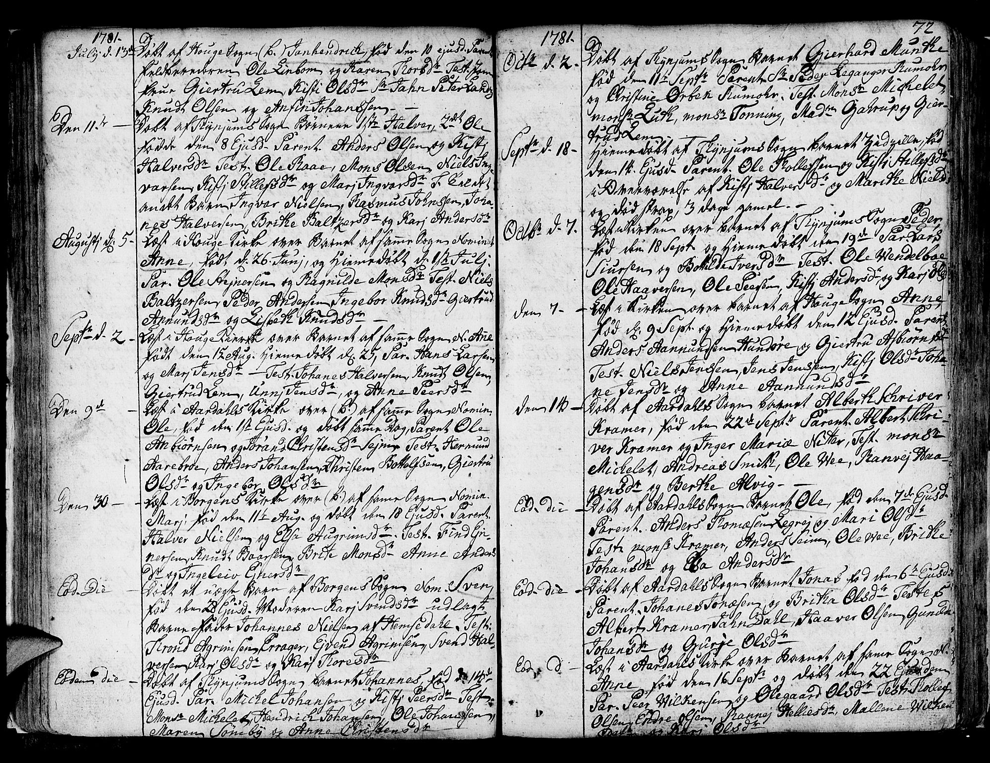 Lærdal sokneprestembete, AV/SAB-A-81201: Parish register (official) no. A 2, 1752-1782, p. 72