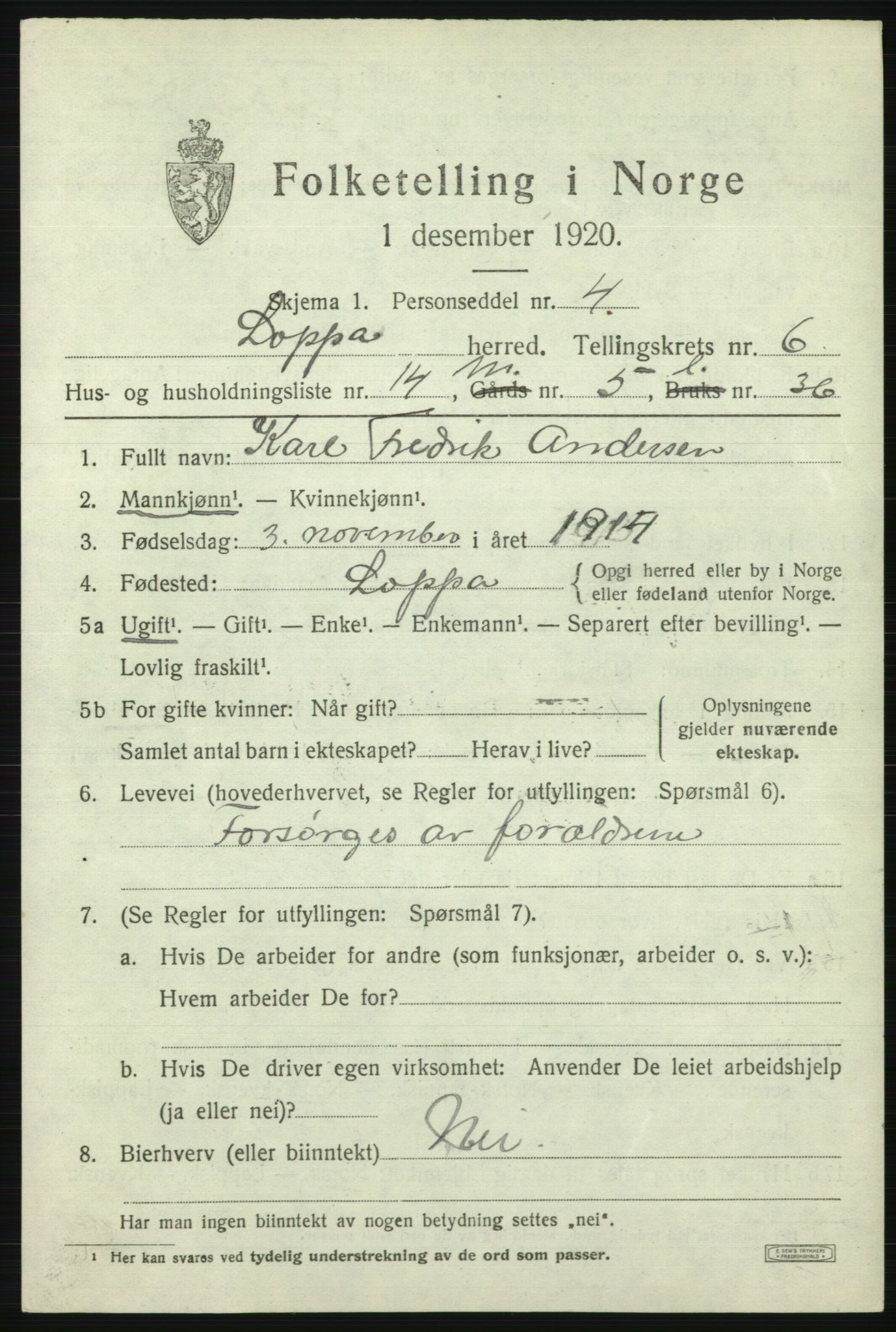 SATØ, 1920 census for Loppa, 1920, p. 2702