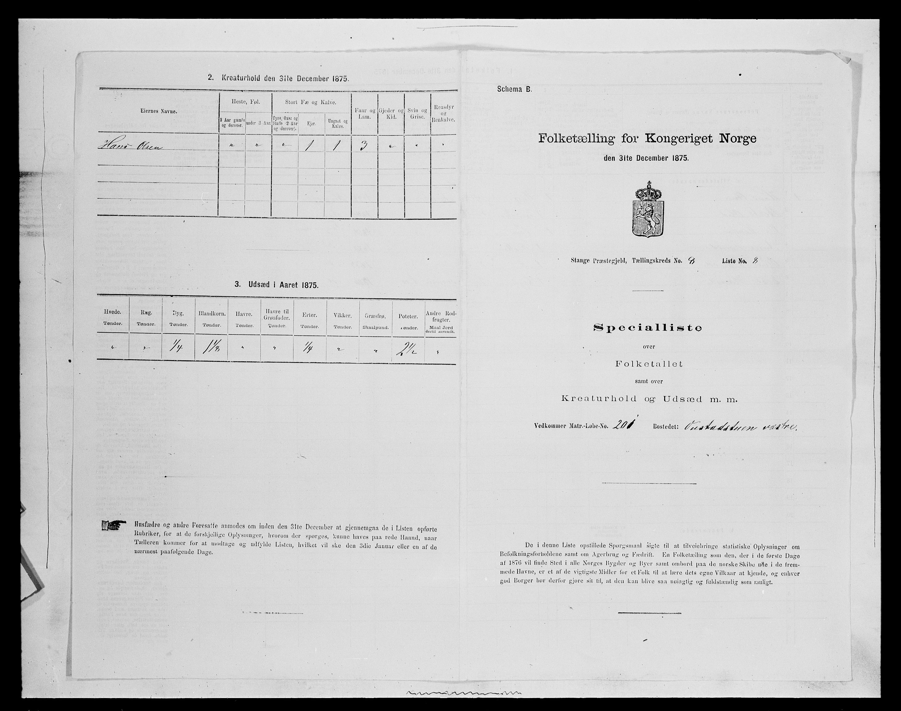 SAH, 1875 census for 0417P Stange, 1875, p. 1435