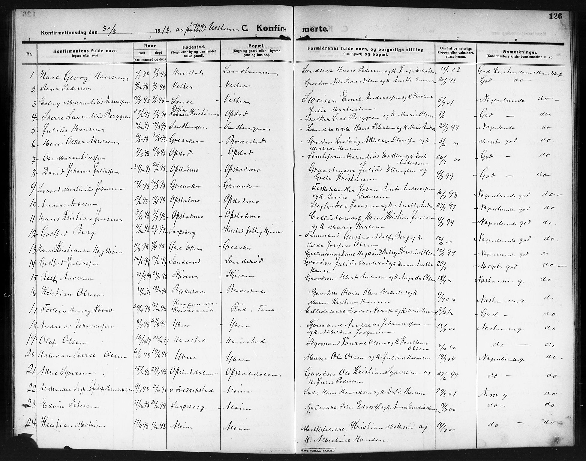 Tune prestekontor Kirkebøker, AV/SAO-A-2007/G/Ga/L0002: Parish register (copy) no. I 2, 1910-1913, p. 126