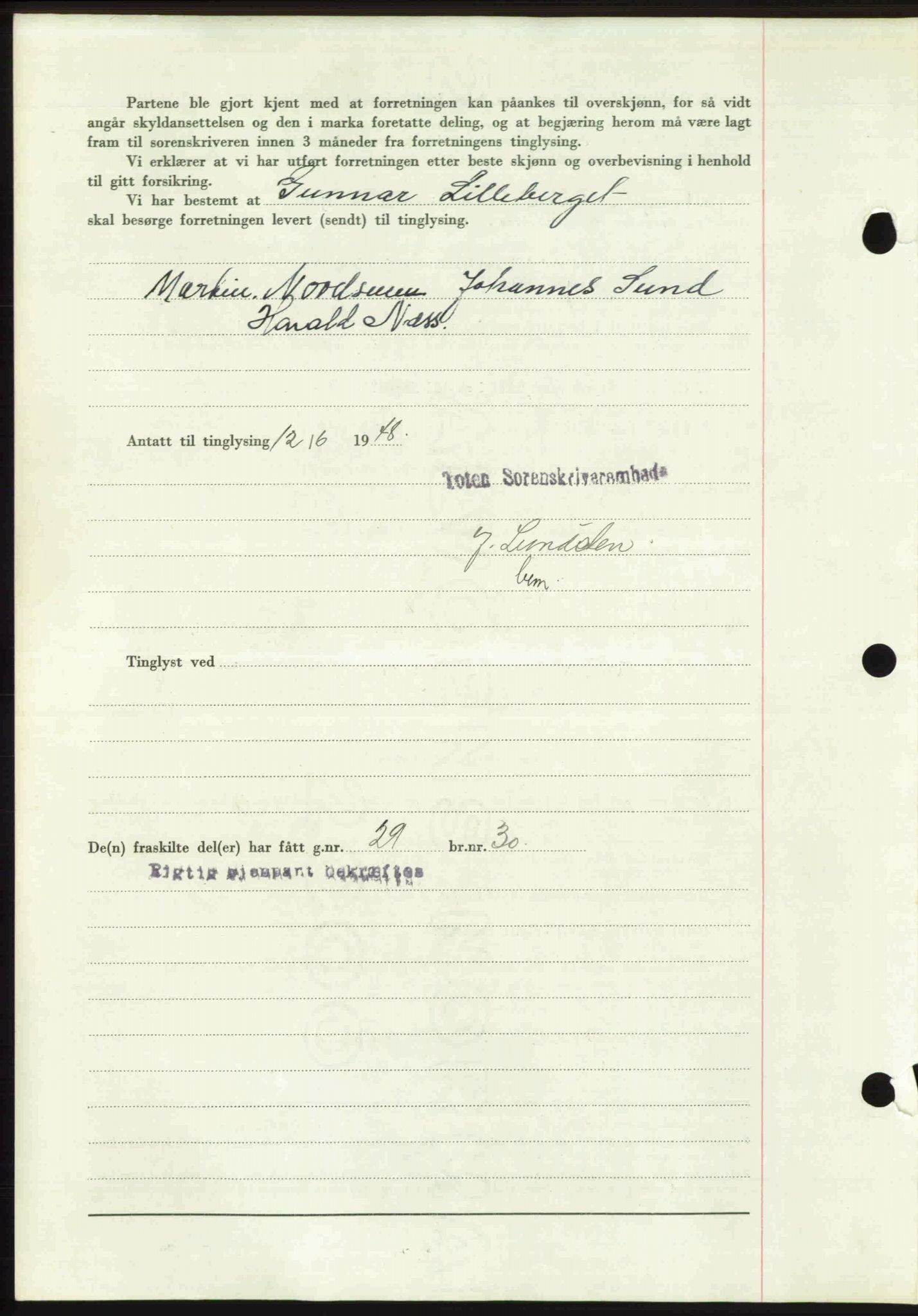 Toten tingrett, SAH/TING-006/H/Hb/Hbc/L0020: Mortgage book no. Hbc-20, 1948-1948, Diary no: : 1794/1948