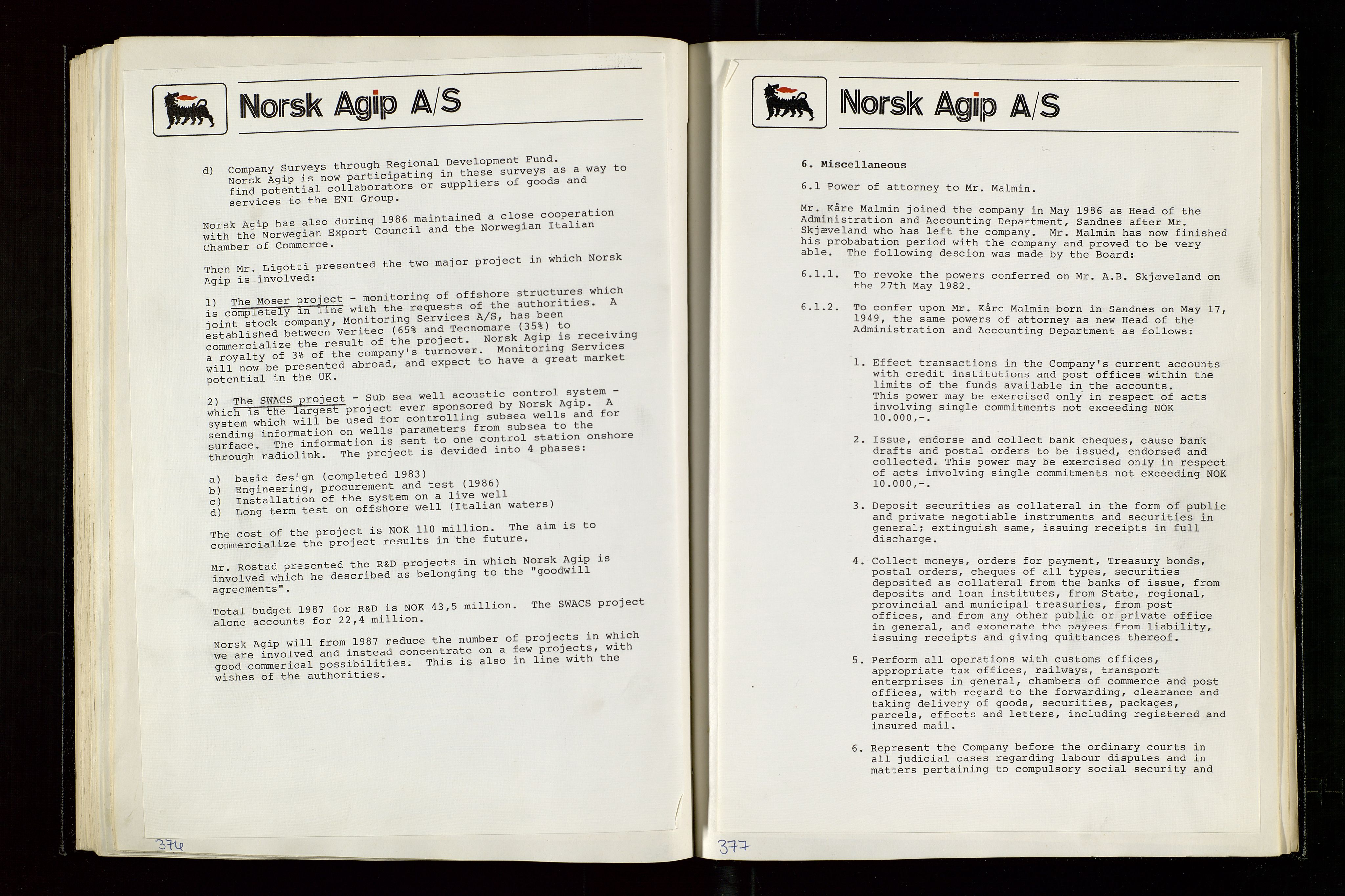 Pa 1583 - Norsk Agip AS, AV/SAST-A-102138/A/Aa/L0003: Board of Directors meeting minutes, 1979-1983, p. 376-377