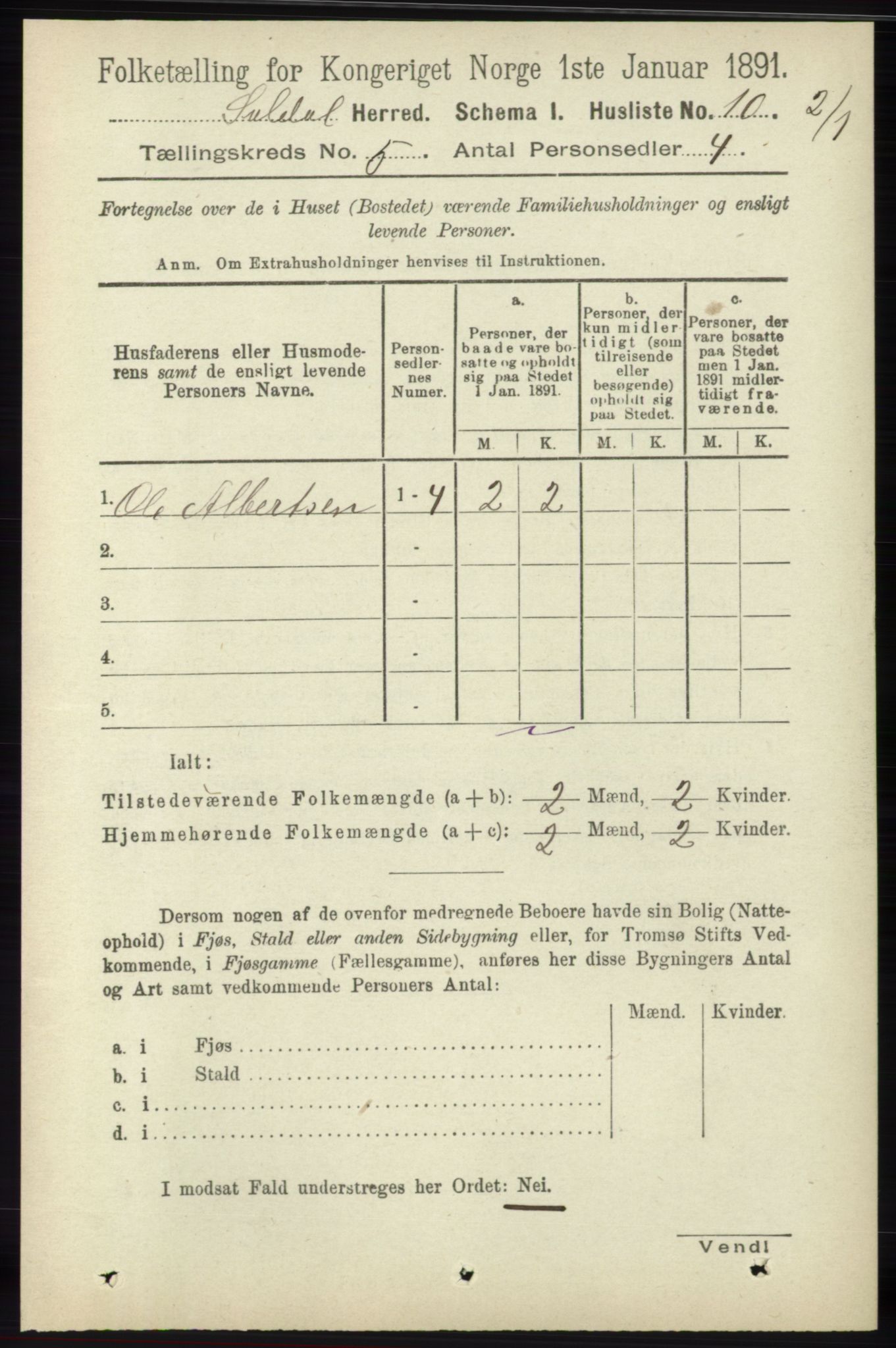 RA, 1891 census for 1134 Suldal, 1891, p. 1453