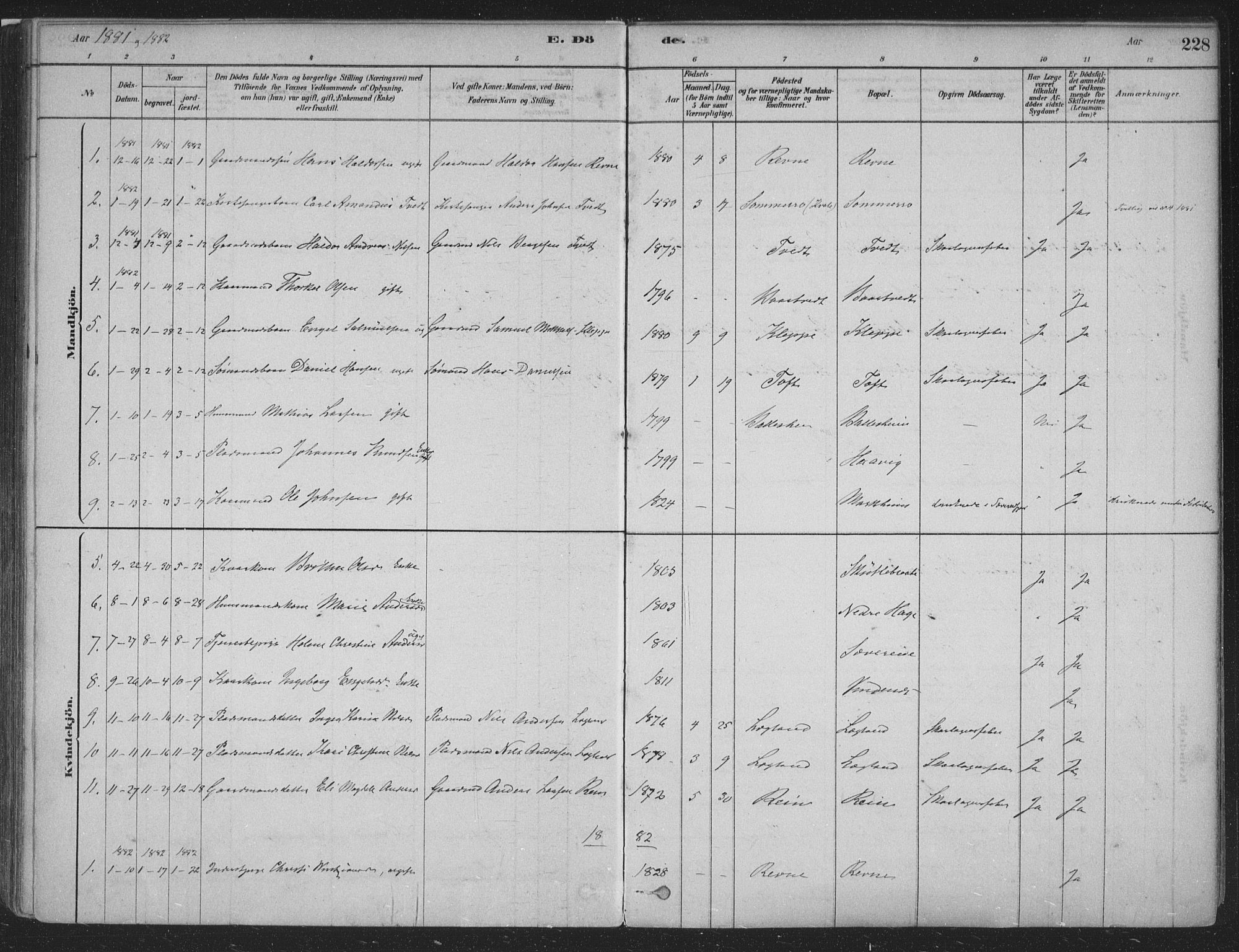 Fusa sokneprestembete, SAB/A-75401/H/Haa: Parish register (official) no. D 1, 1880-1938, p. 228