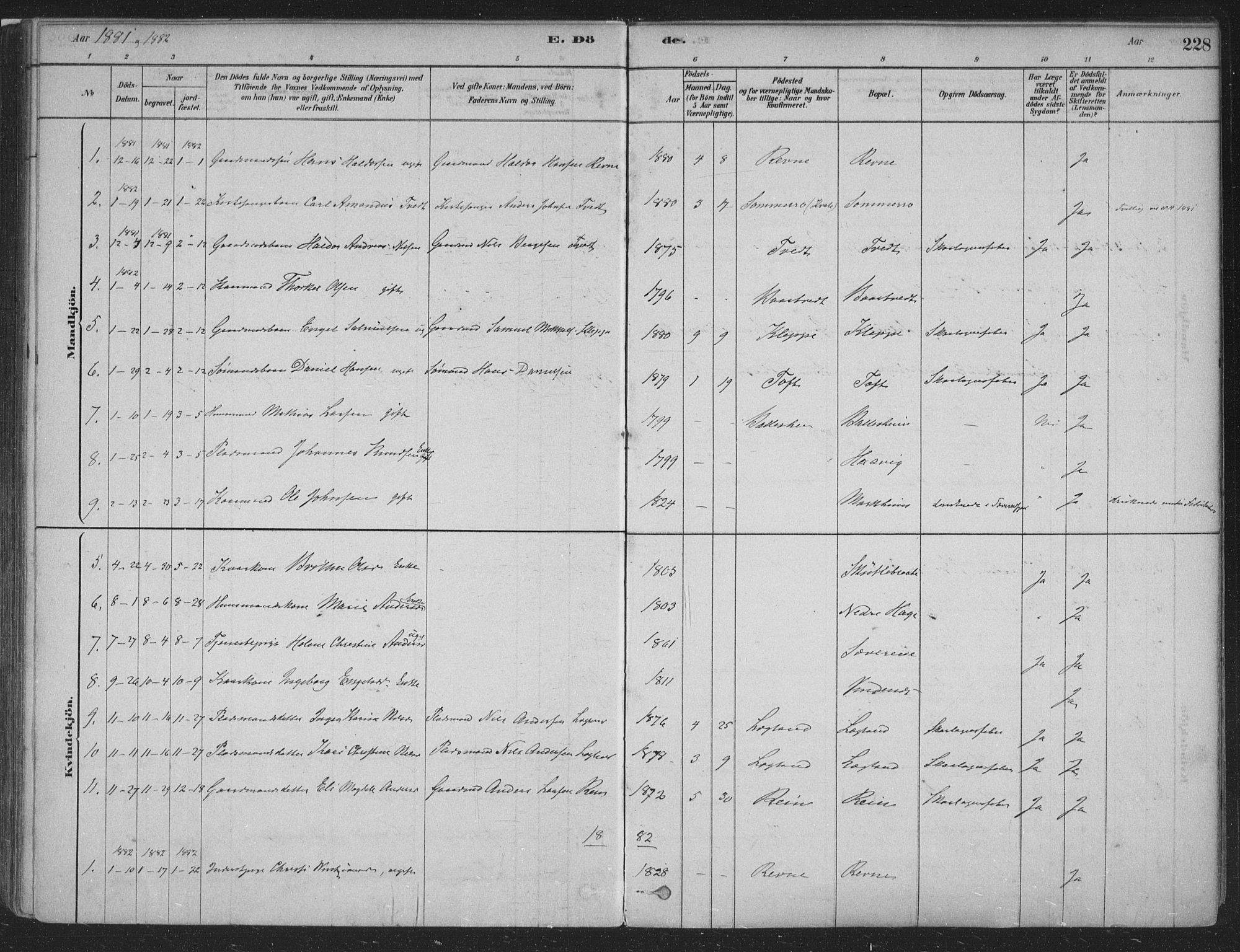Fusa sokneprestembete, AV/SAB-A-75401/H/Haa: Parish register (official) no. D 1, 1880-1938, p. 228