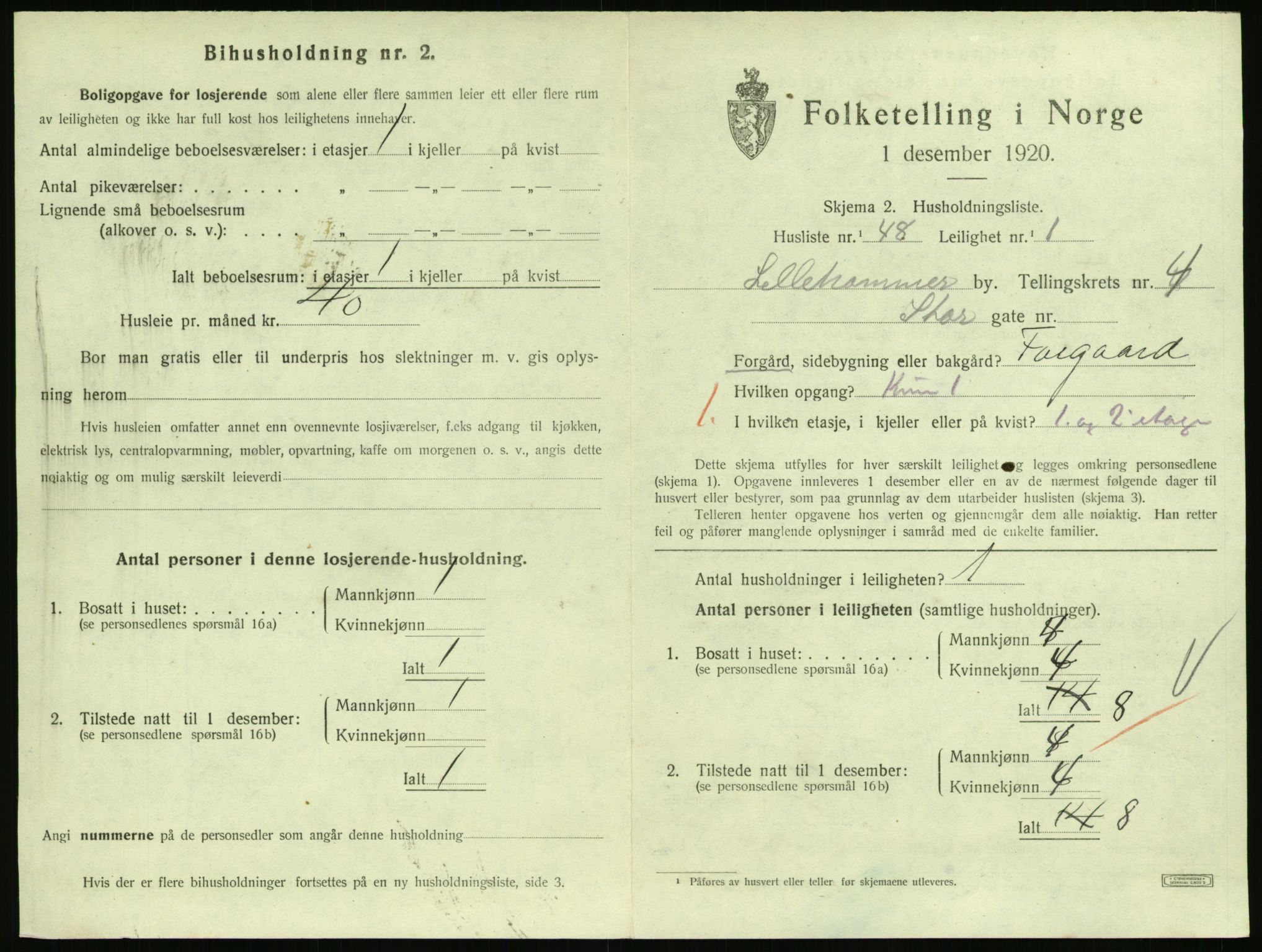 SAH, 1920 census for Lillehammer, 1920, p. 2140