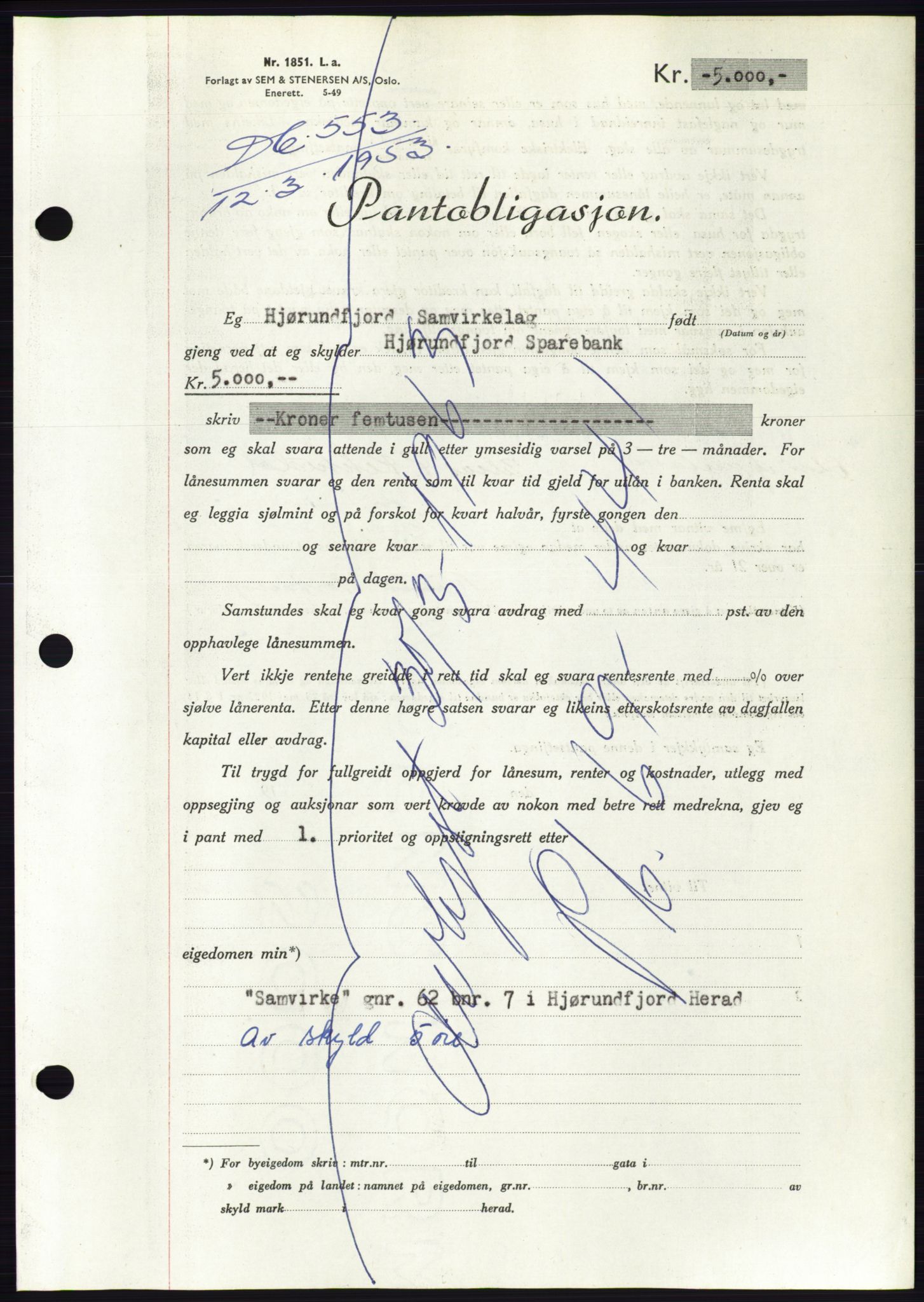 Søre Sunnmøre sorenskriveri, SAT/A-4122/1/2/2C/L0123: Mortgage book no. 11B, 1953-1953, Diary no: : 553/1953