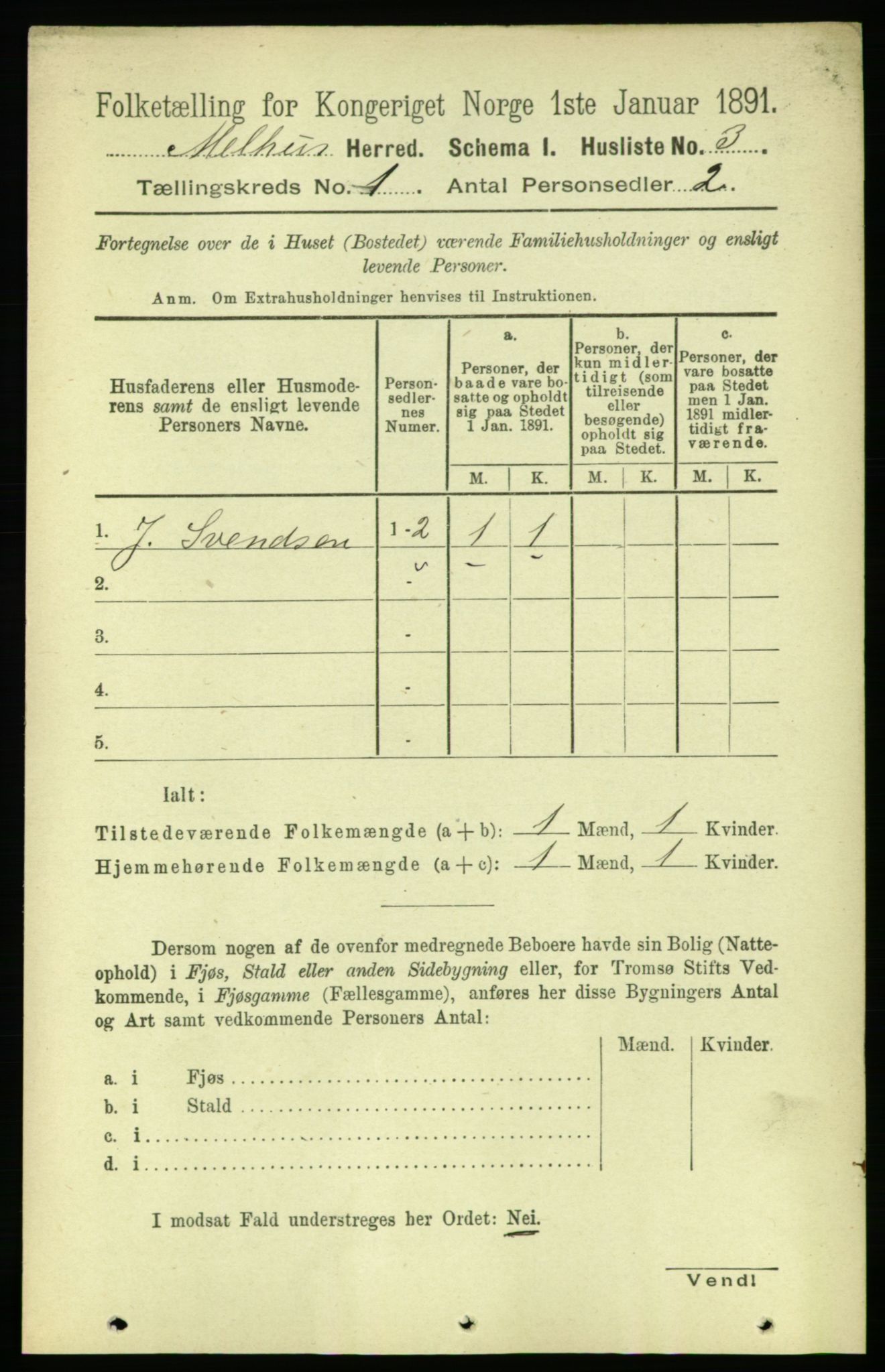 RA, 1891 census for 1653 Melhus, 1891, p. 21