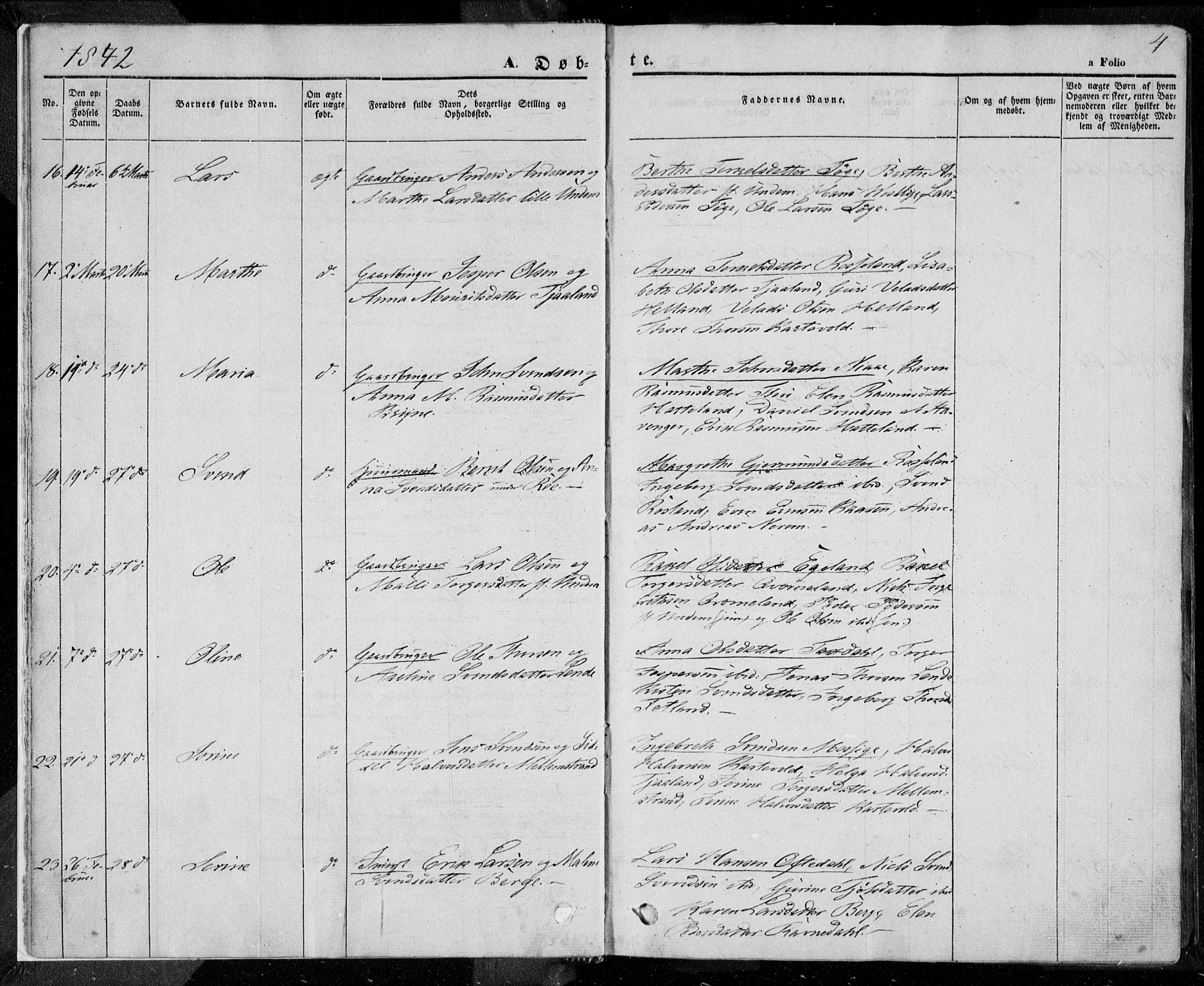Lye sokneprestkontor, SAST/A-101794/001/30BA/L0005: Parish register (official) no. A 5.1, 1842-1855, p. 4