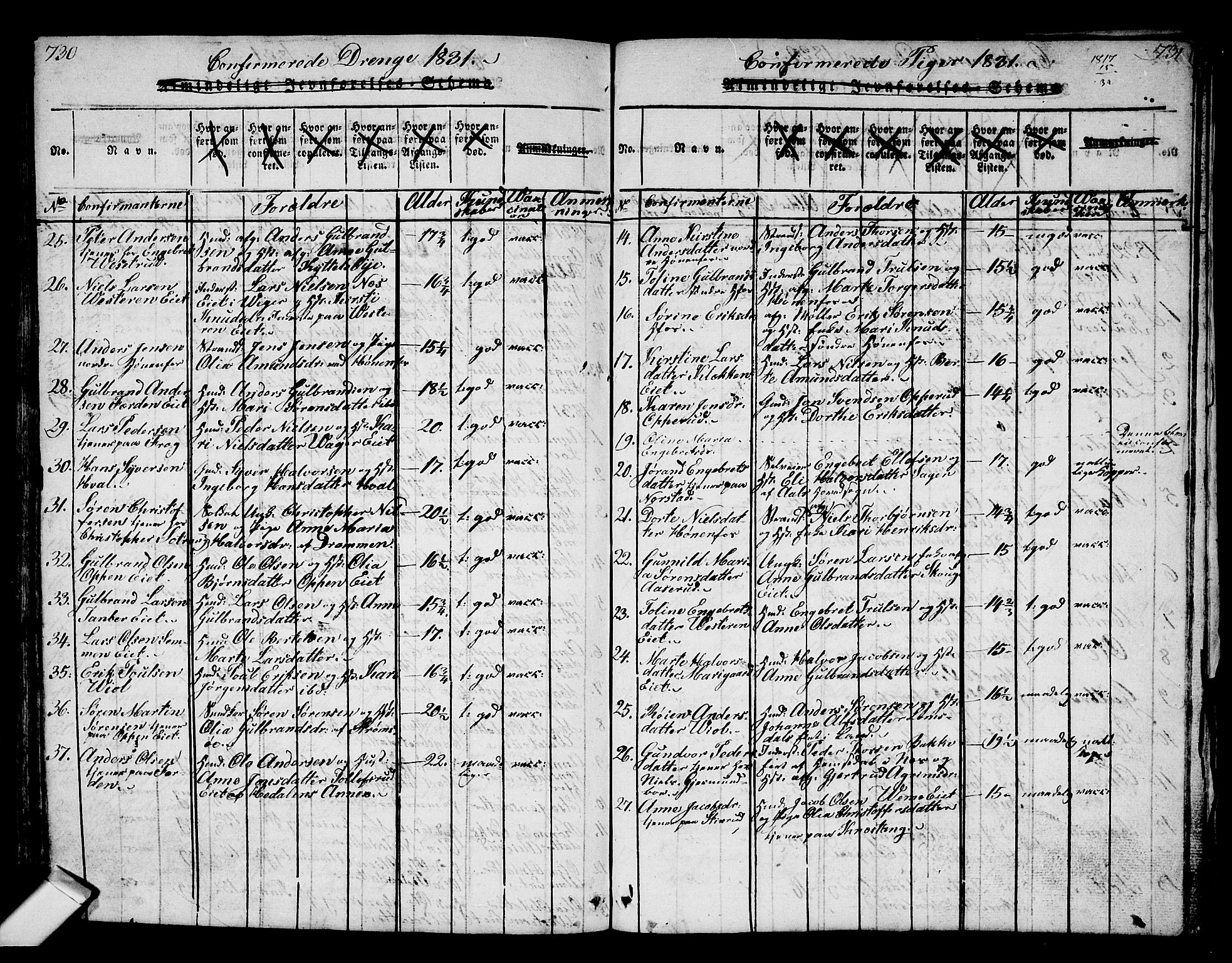 Norderhov kirkebøker, AV/SAKO-A-237/G/Ga/L0002: Parish register (copy) no. I 2, 1814-1867, p. 730-731