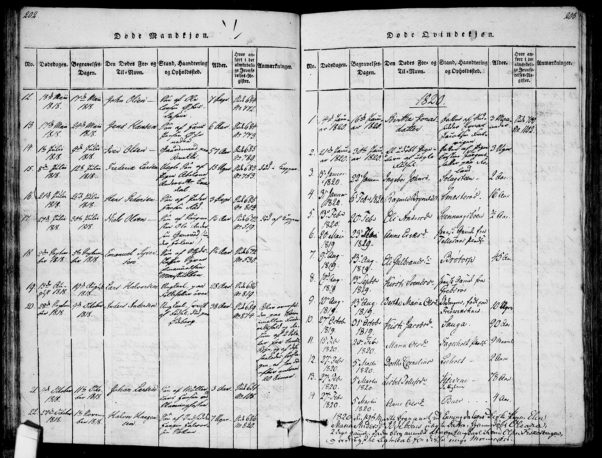 Idd prestekontor Kirkebøker, AV/SAO-A-10911/F/Fc/L0002: Parish register (official) no. III 2, 1815-1831, p. 202-203