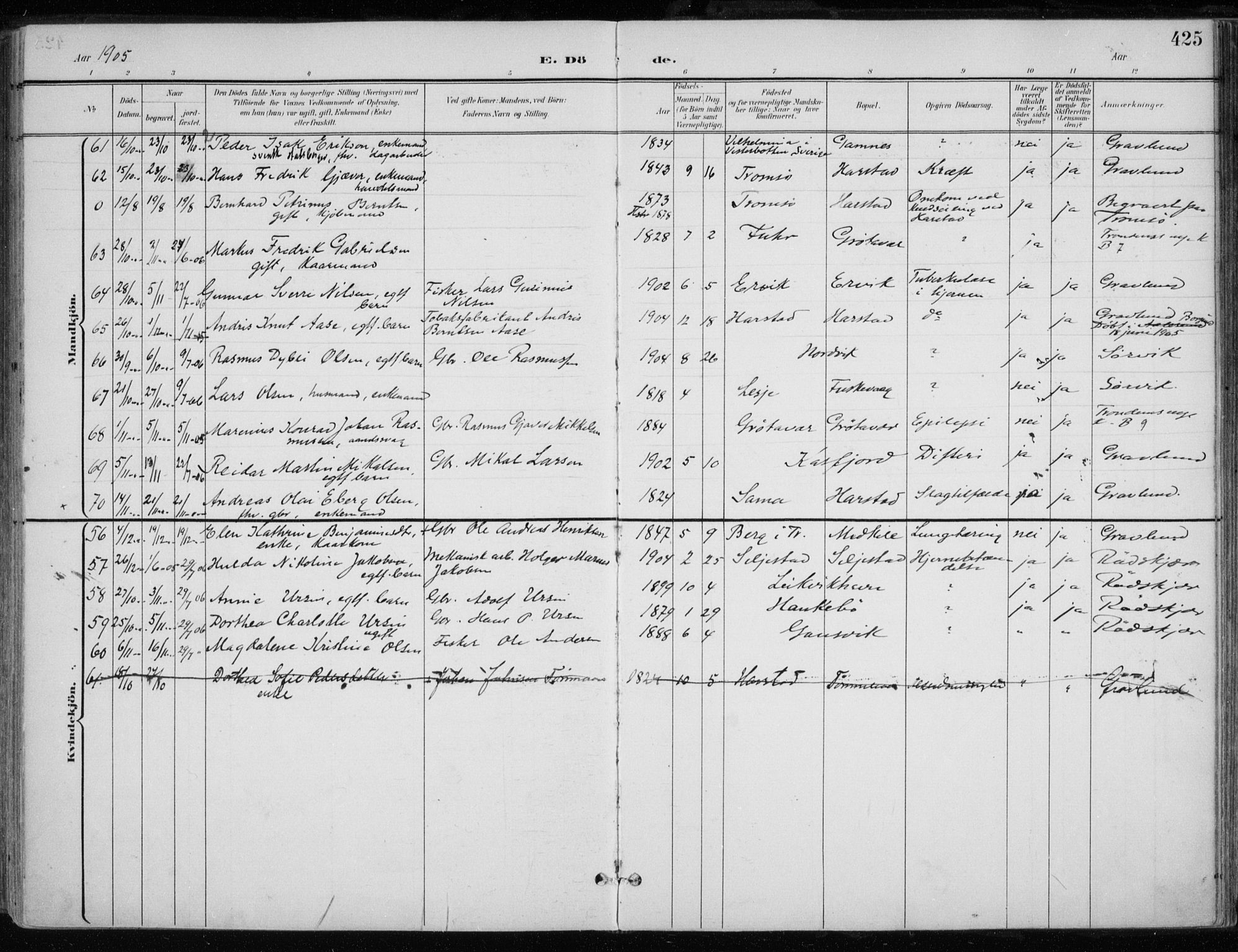 Trondenes sokneprestkontor, AV/SATØ-S-1319/H/Ha/L0017kirke: Parish register (official) no. 17, 1899-1908, p. 425