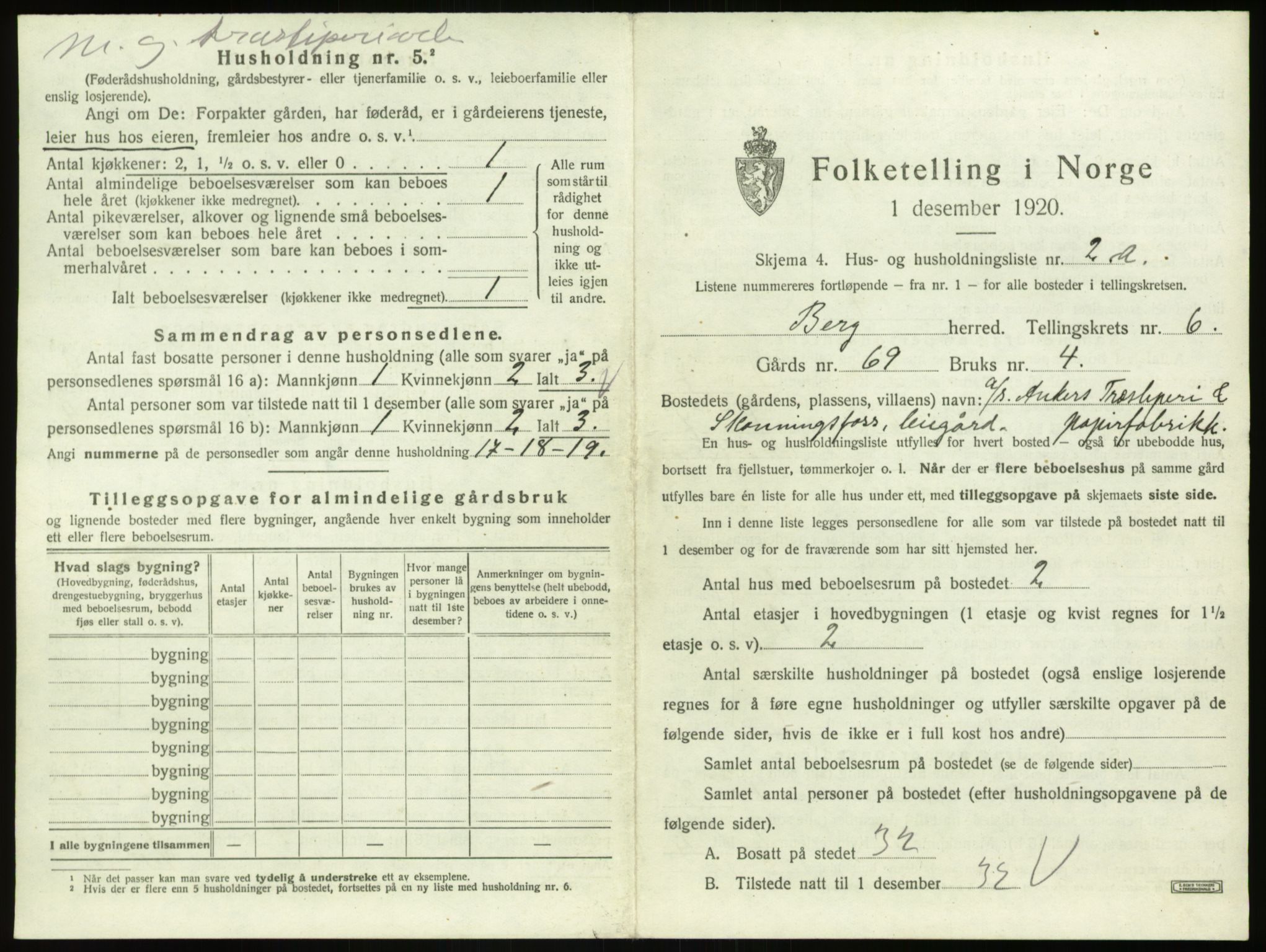 SAO, 1920 census for Berg, 1920, p. 1290