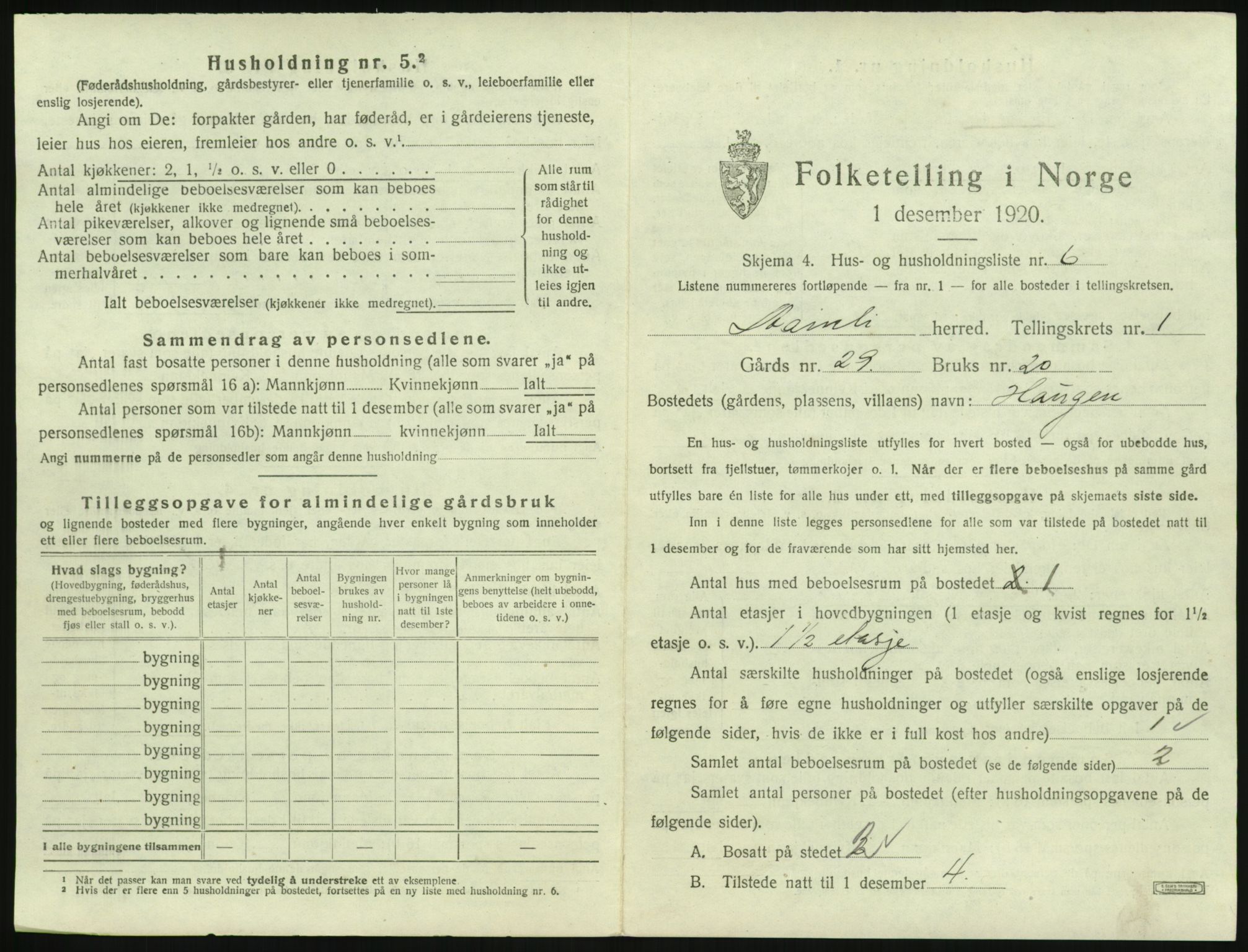 SAK, 1920 census for Åmli, 1920, p. 53