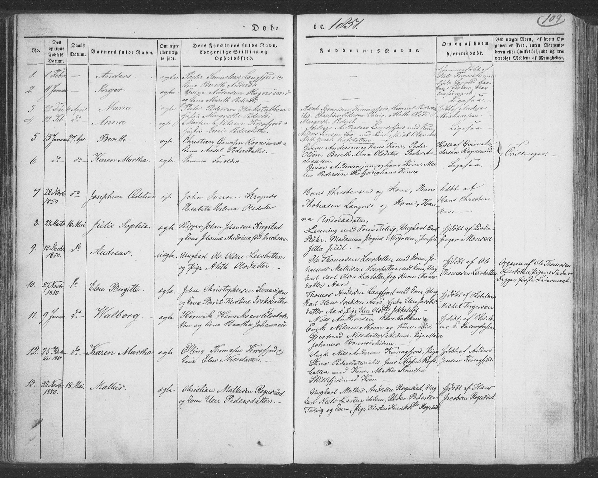 Talvik sokneprestkontor, SATØ/S-1337/H/Ha/L0009kirke: Parish register (official) no. 9, 1837-1852, p. 109