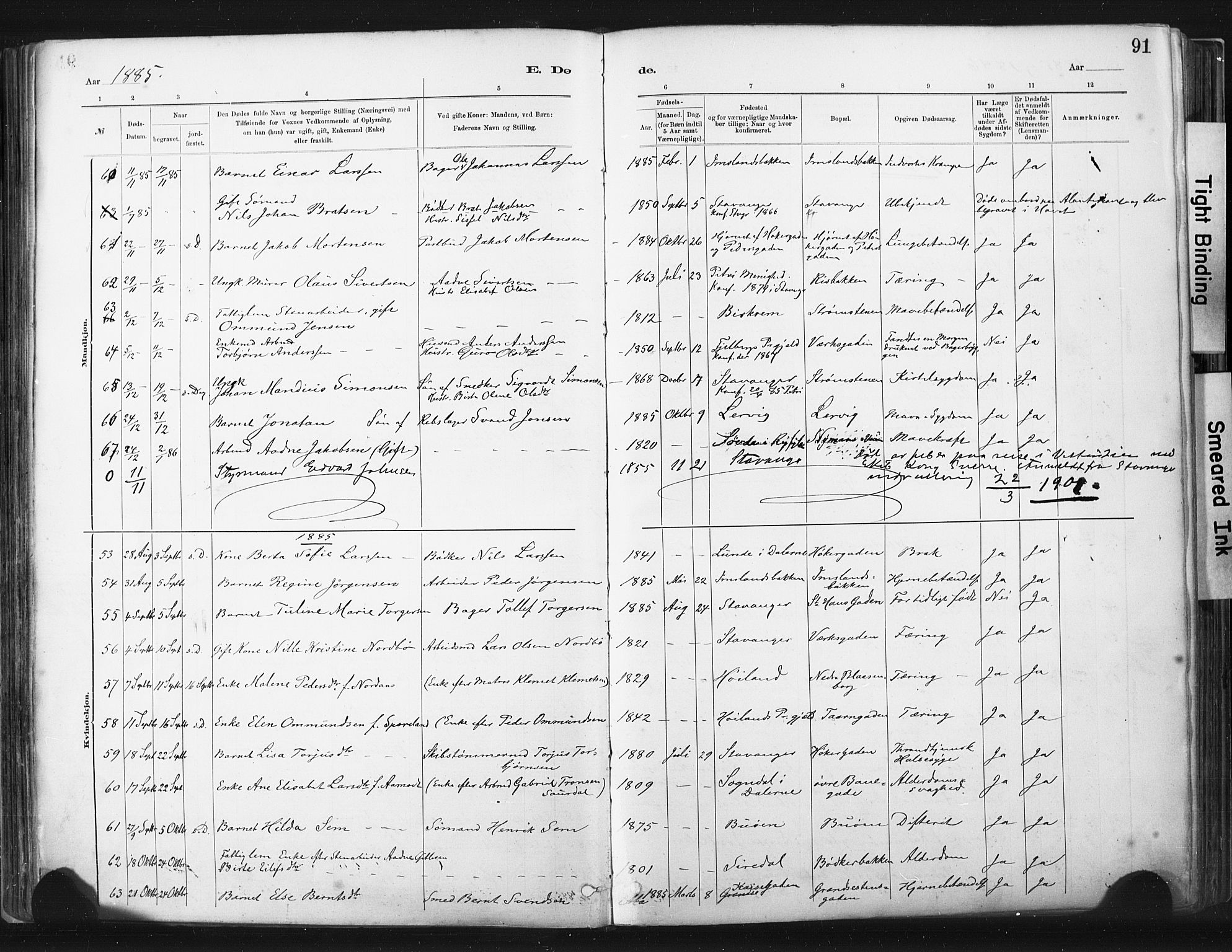 St. Johannes sokneprestkontor, SAST/A-101814/001/30/30BA/L0003: Parish register (official) no. A 3, 1885-1910, p. 91