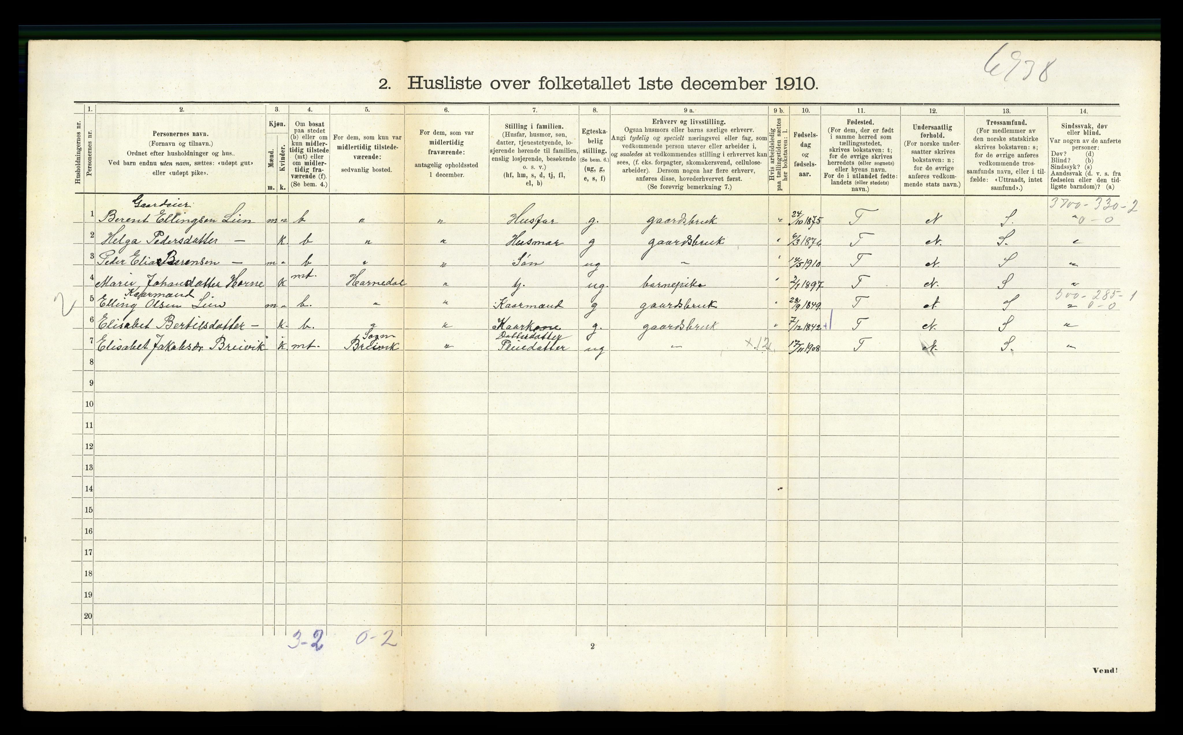 RA, 1910 census for Hyllestad, 1910, p. 134