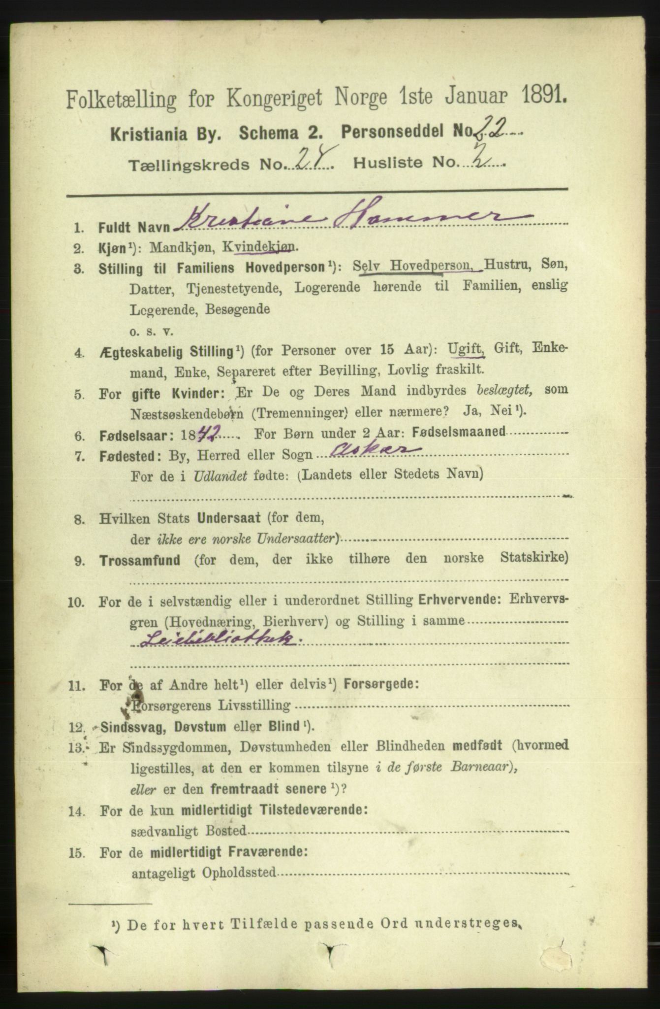 RA, 1891 census for 0301 Kristiania, 1891, p. 14345