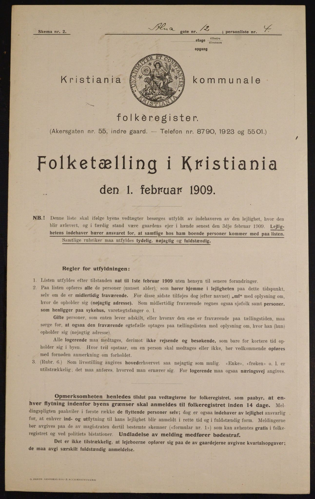 OBA, Municipal Census 1909 for Kristiania, 1909, p. 1196