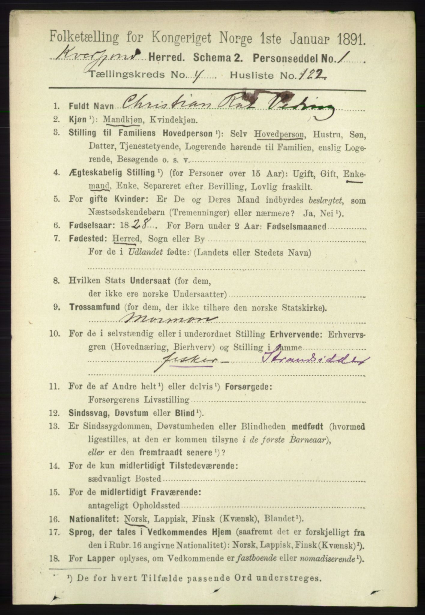 RA, 1891 census for 1911 Kvæfjord, 1891, p. 2667