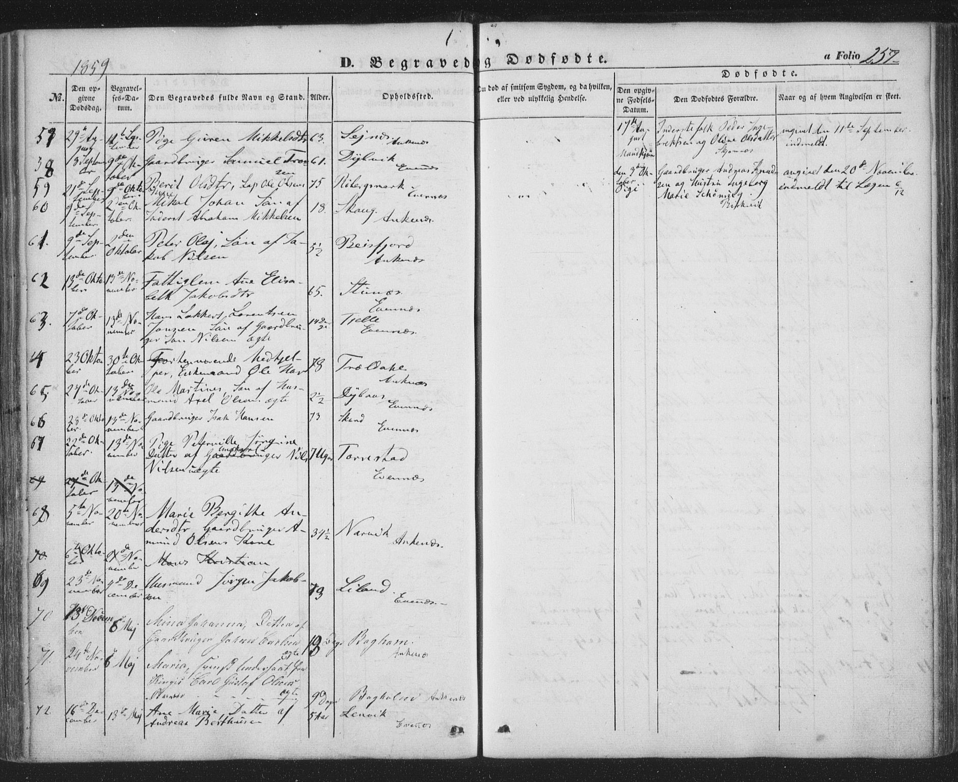 Ministerialprotokoller, klokkerbøker og fødselsregistre - Nordland, AV/SAT-A-1459/863/L0895: Parish register (official) no. 863A07, 1851-1860, p. 257